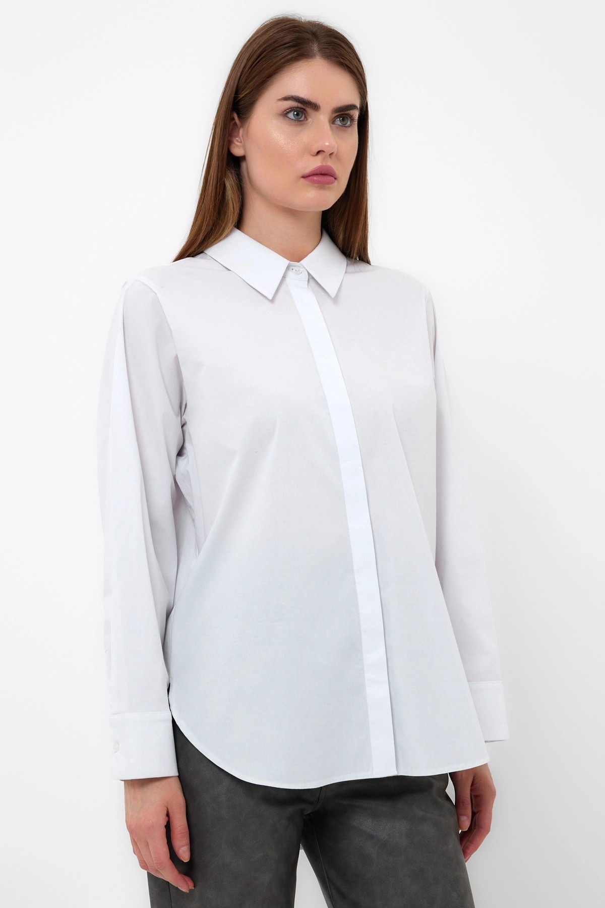 080506 Hidden Placket Long Sleeve Poplin Shirt