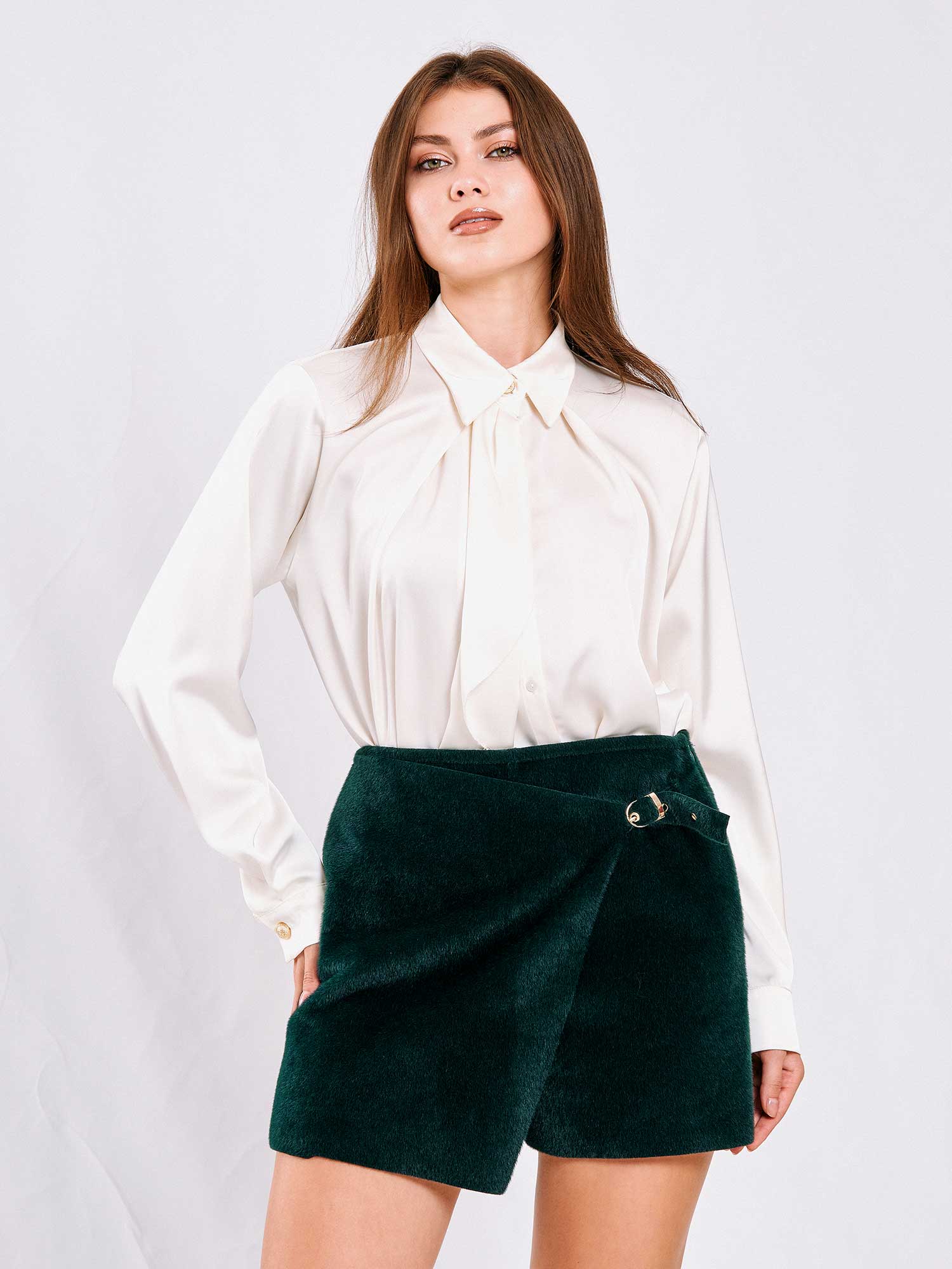 080732 Önü Şal Detaylı Gömlek