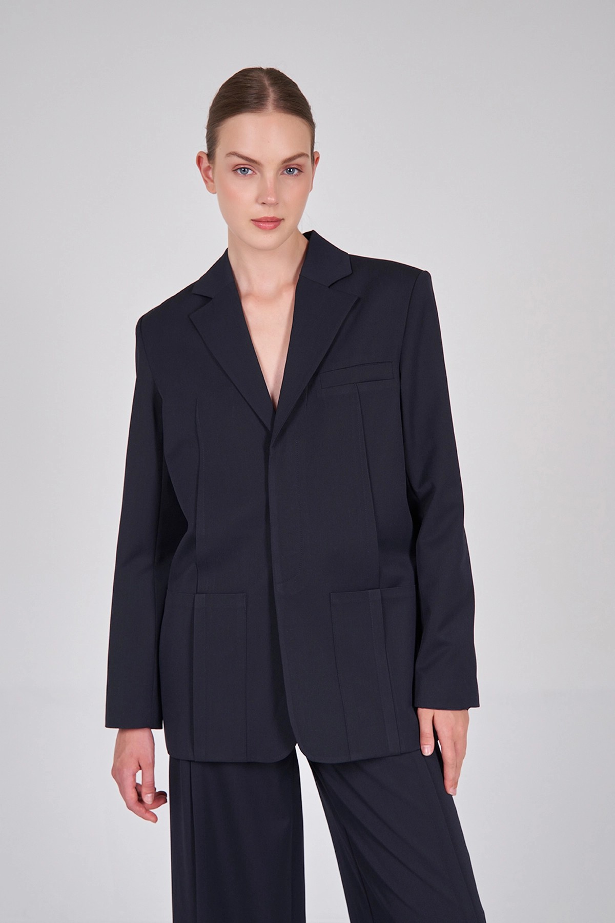 130803 Dikiş Detaylı Uzun Blazer