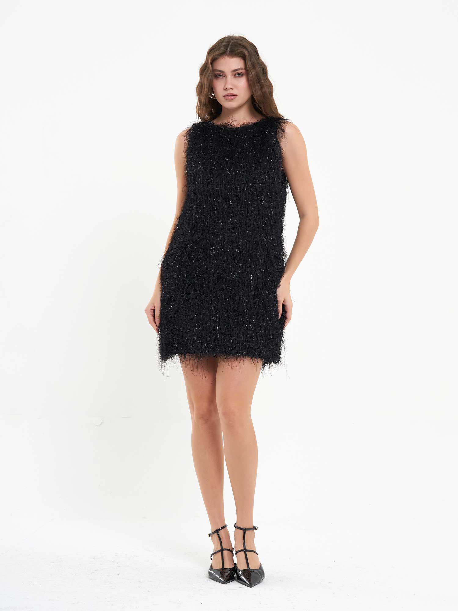111634 Fringed Mini Dress - Black