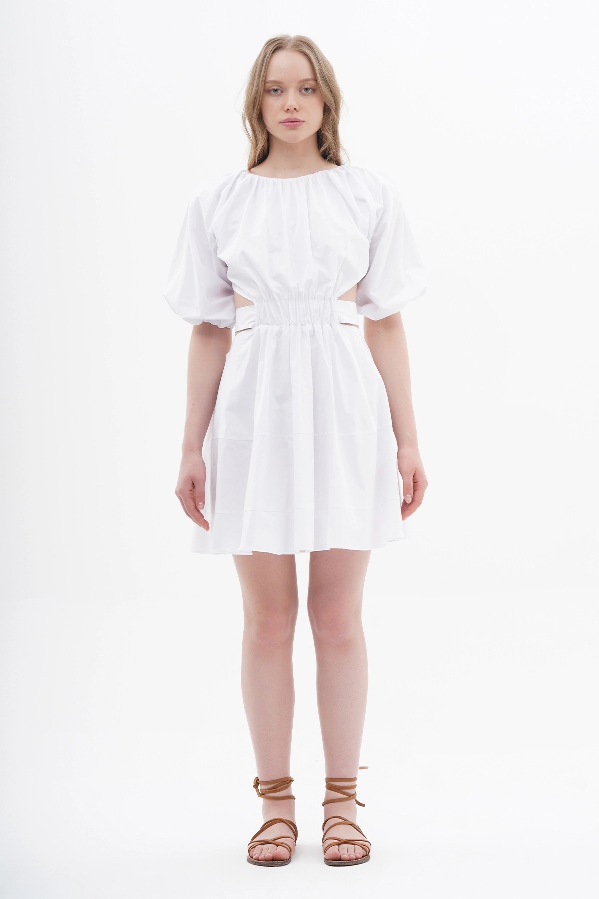 111250 Elastic Waist Windowed Shirt Dress