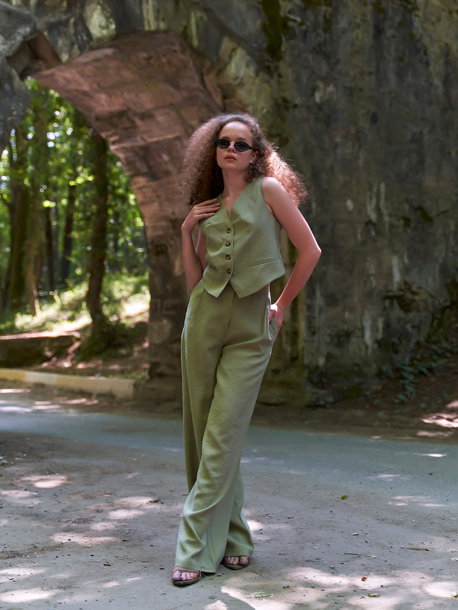 031422 KEMİK DÜĞMELİ TENSEL PALAZZO PANTOLON