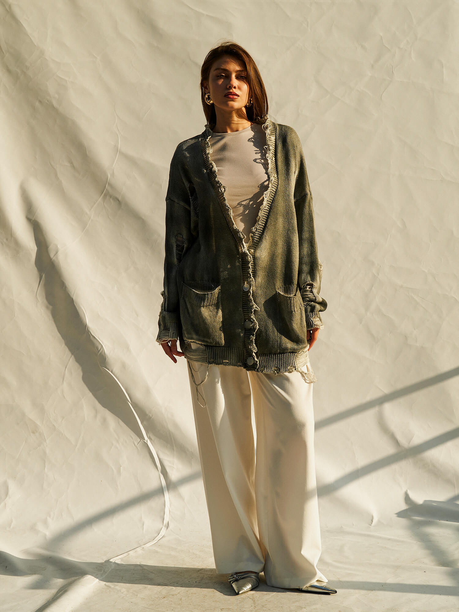 150408 Sprey Boyalı Oversize Triko Hırka