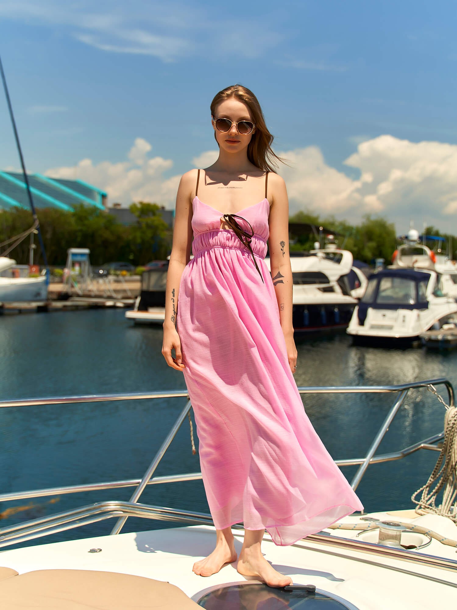 111543 BELİ GİPELİ ELBİSE - Pembe
