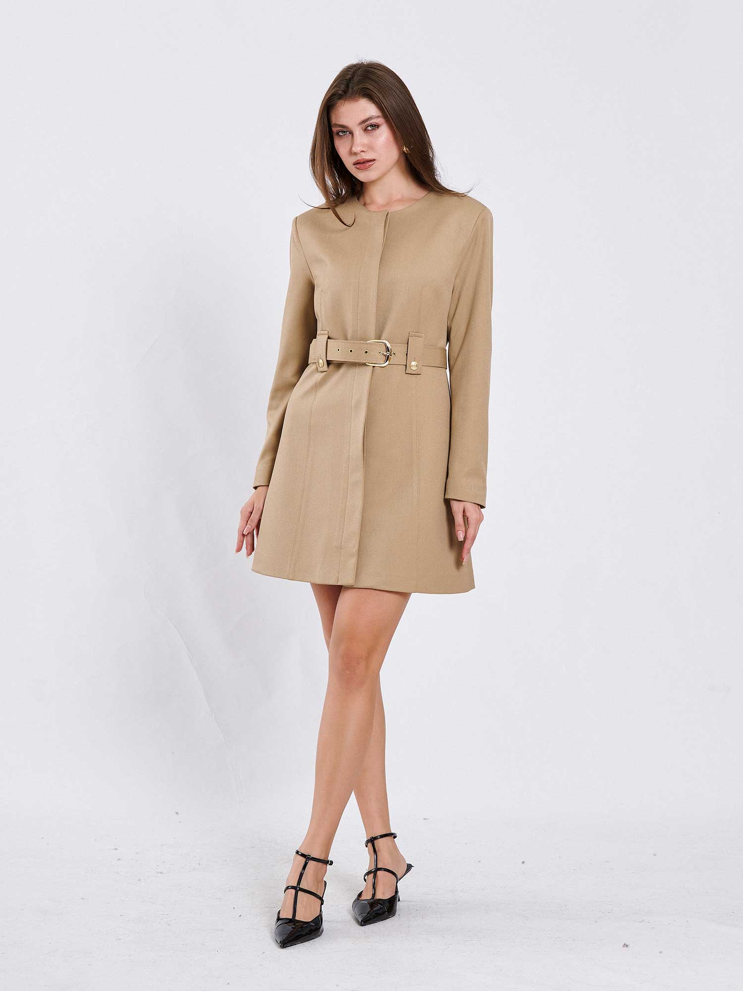 111640 Kendinden Kemerli Mini Elbise