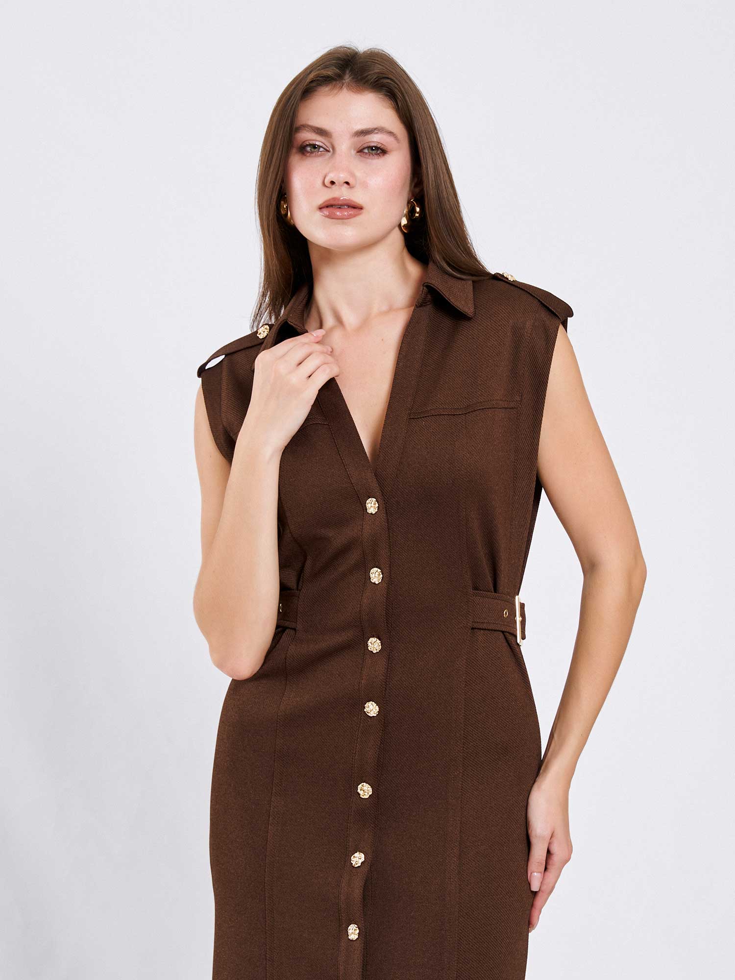 111636 Omzu Apoletli Örme Elbise