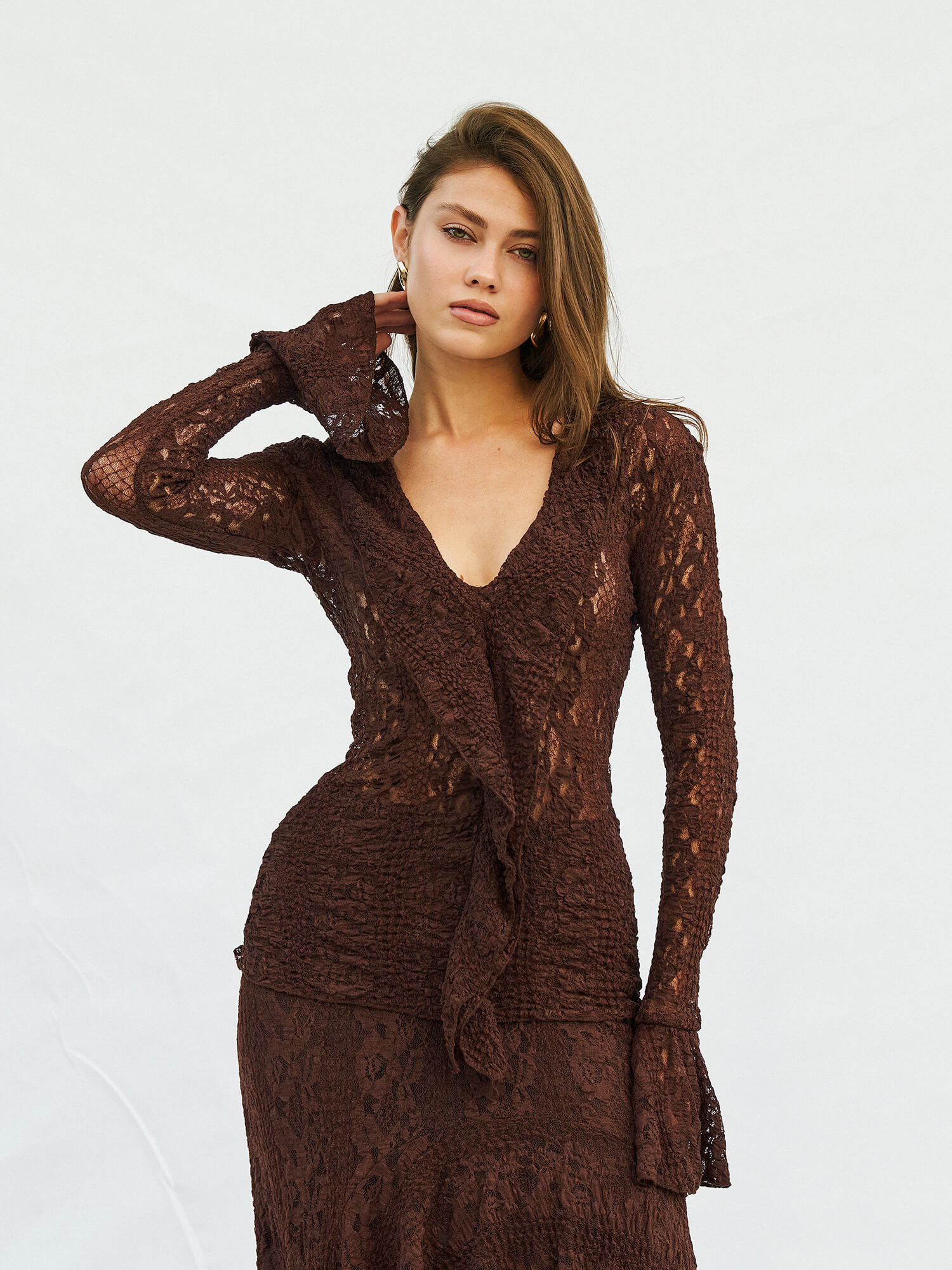 071751 Volan Detaylı Dantel Bluz