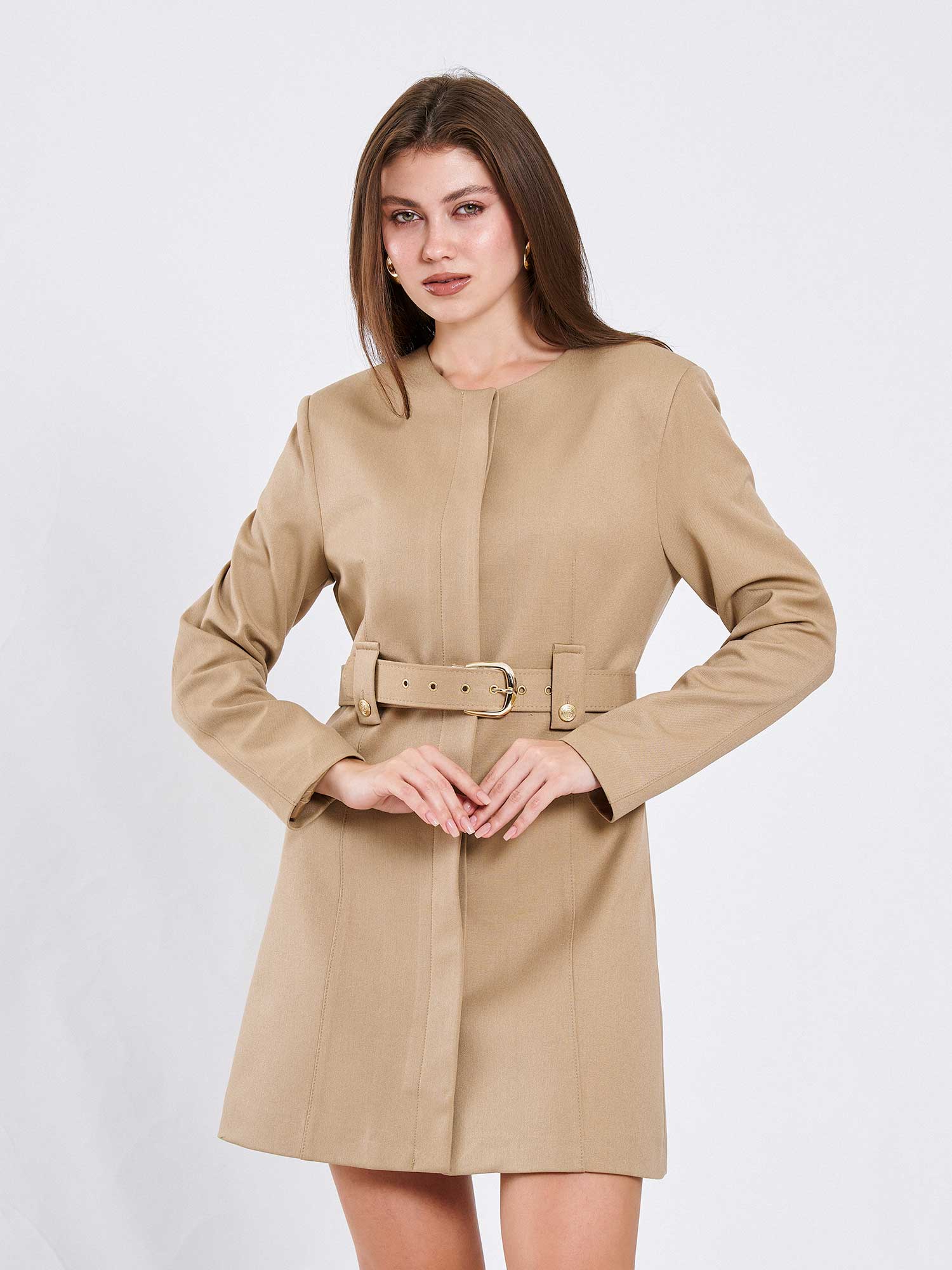 111640 Kendinden Kemerli Mini Elbise