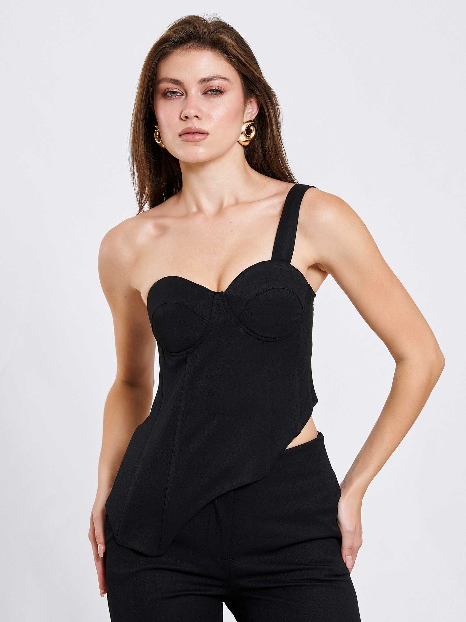 071781 Tek Omzu Askılı Asimetrik Bluz