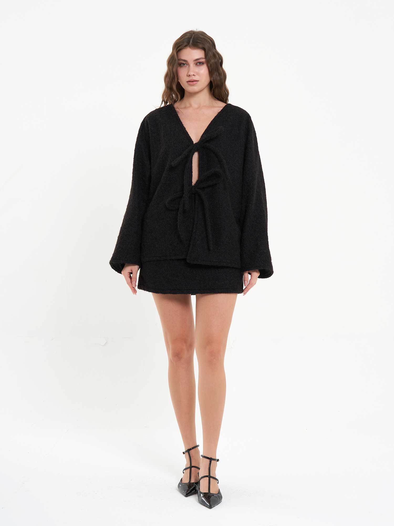 220595 Önü Bağlamalı Etek Takım - Siyah