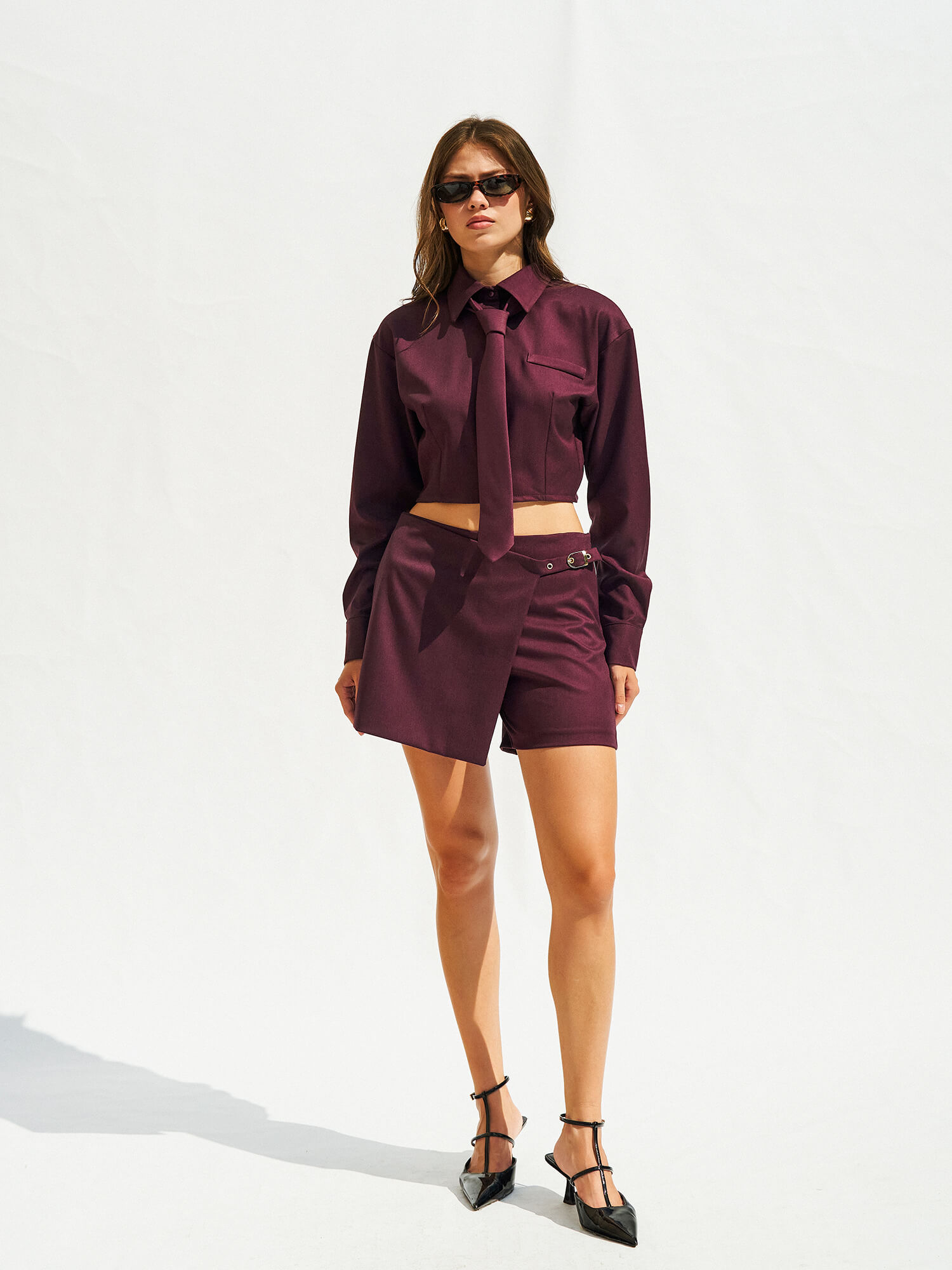 010804 Belt Buckle Shorts Skirt - Mürdüm