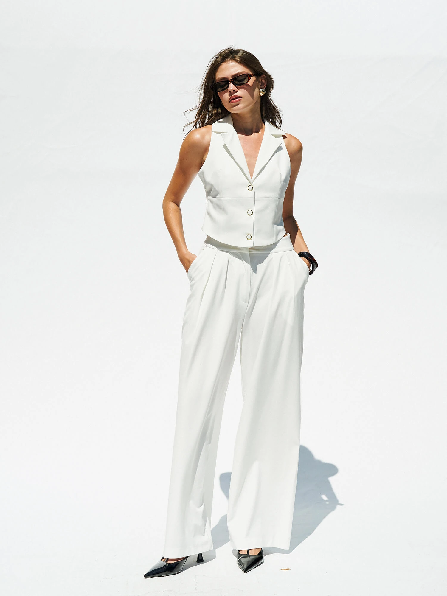 031574 Çift Pileli Palazzo Pantolon