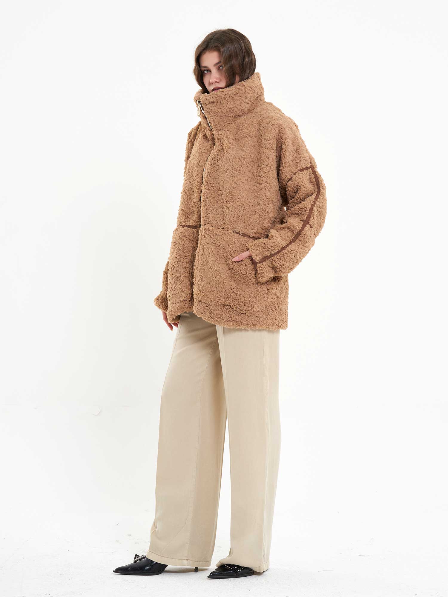 160833 Süet Şerit Detaylı Mont