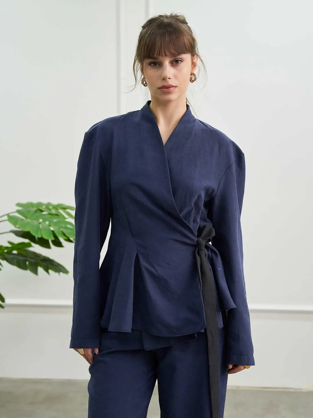 131114 Tie-Front Peplum Modal Suede Jacket - LEFON
