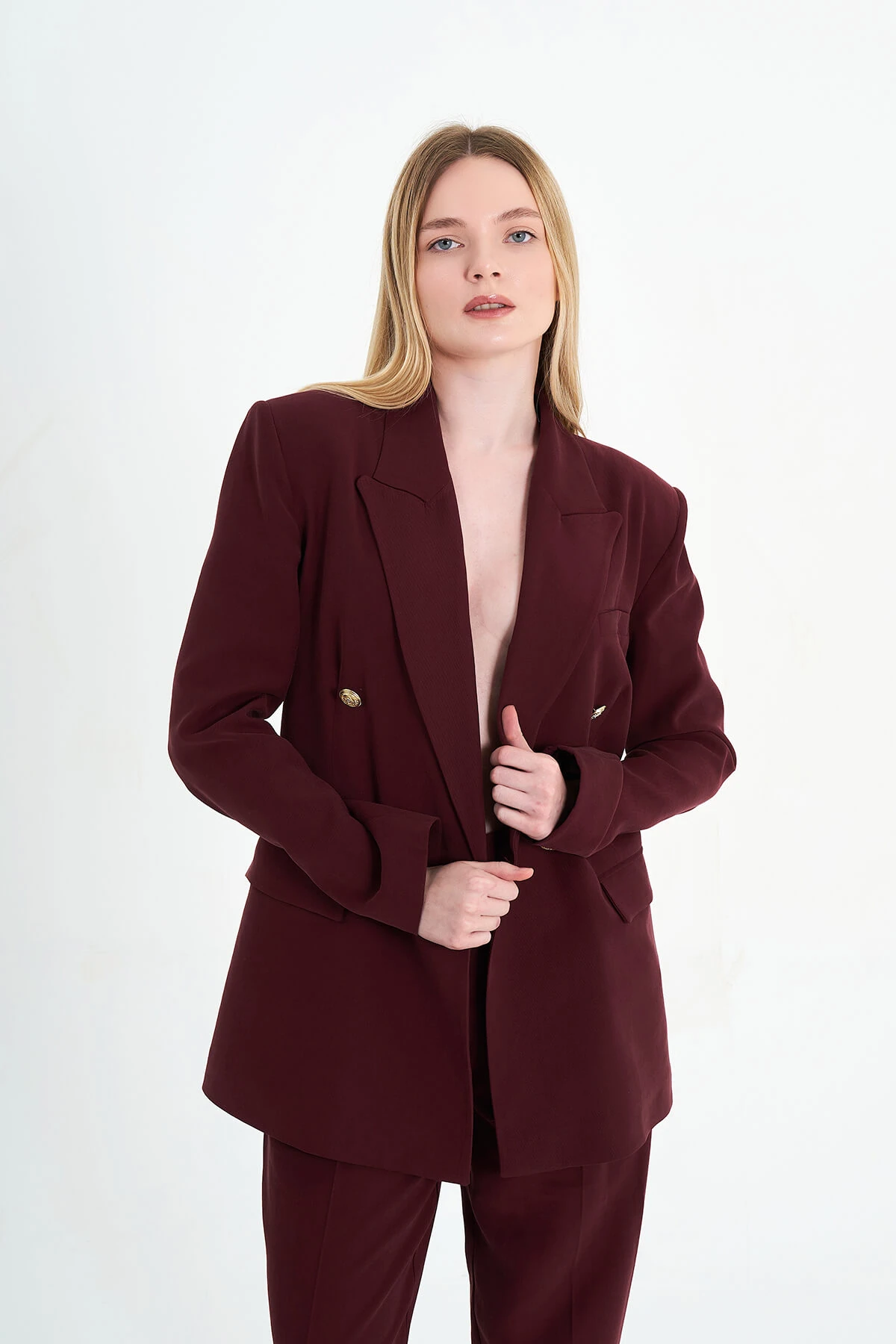 130903 METAL DÜĞMELİ KRUVAZE KAPAMALI CEKET