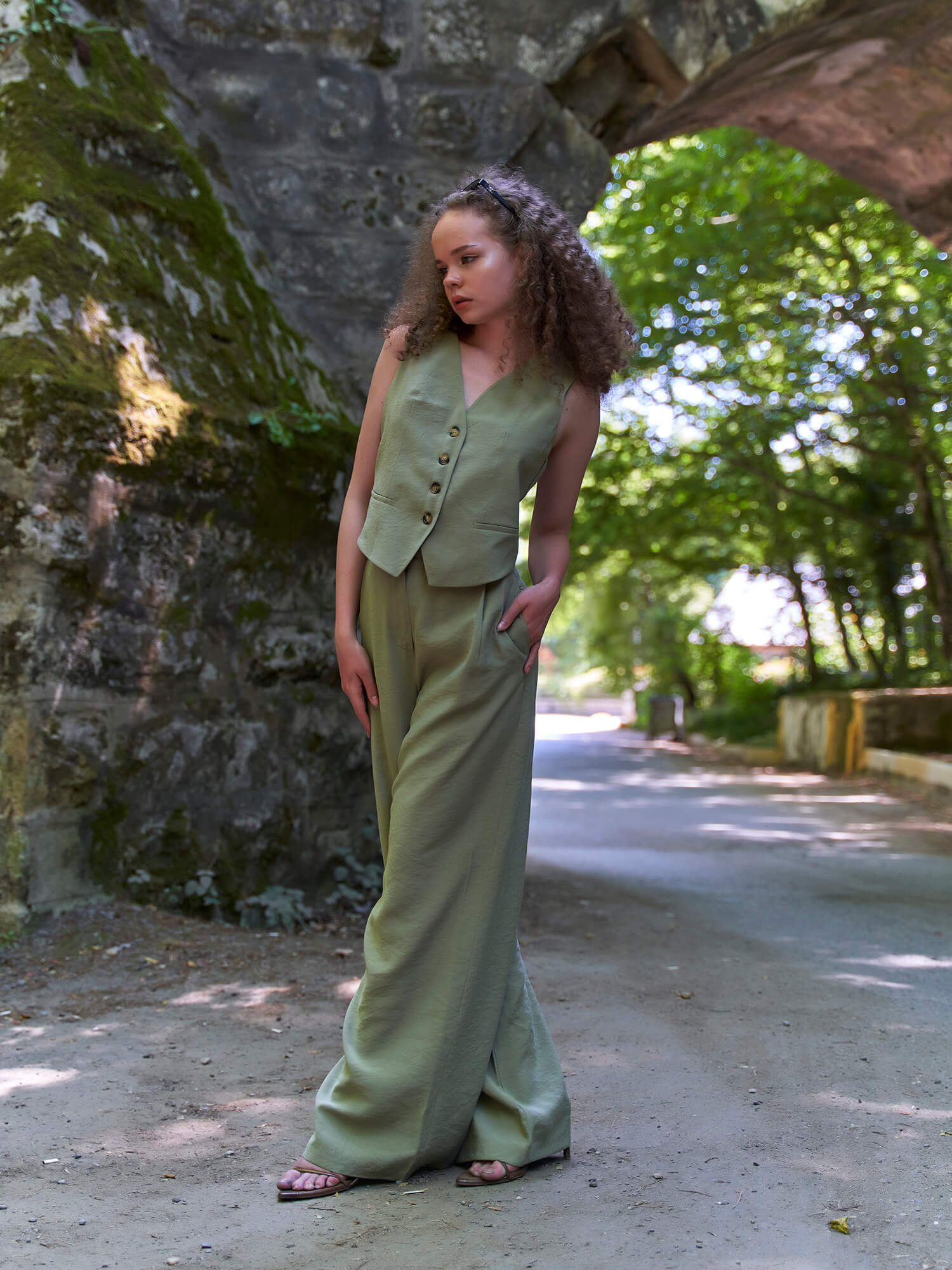 031422 KEMİK DÜĞMELİ TENSEL PALAZZO PANTOLON