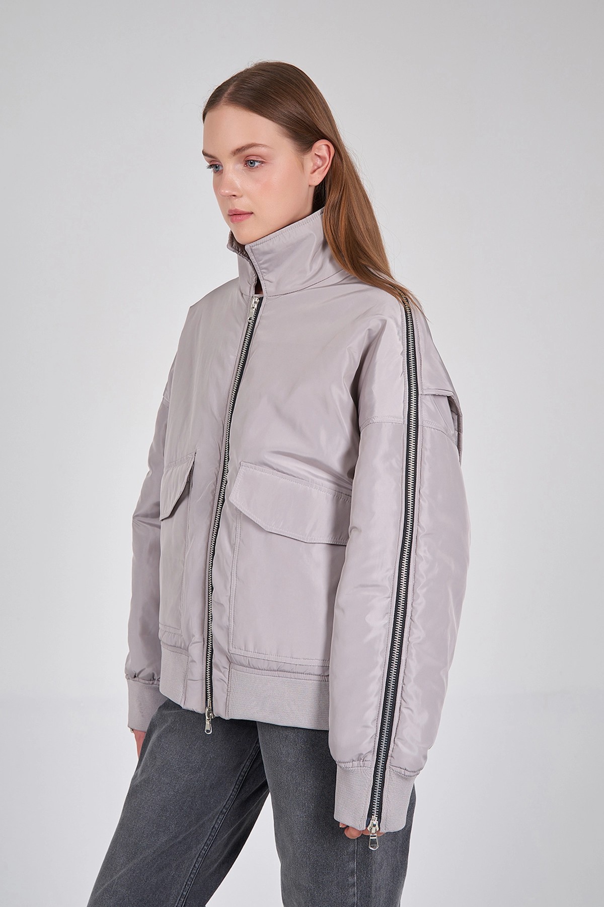 160683 Blouson aviateur zippé à manches détaillées