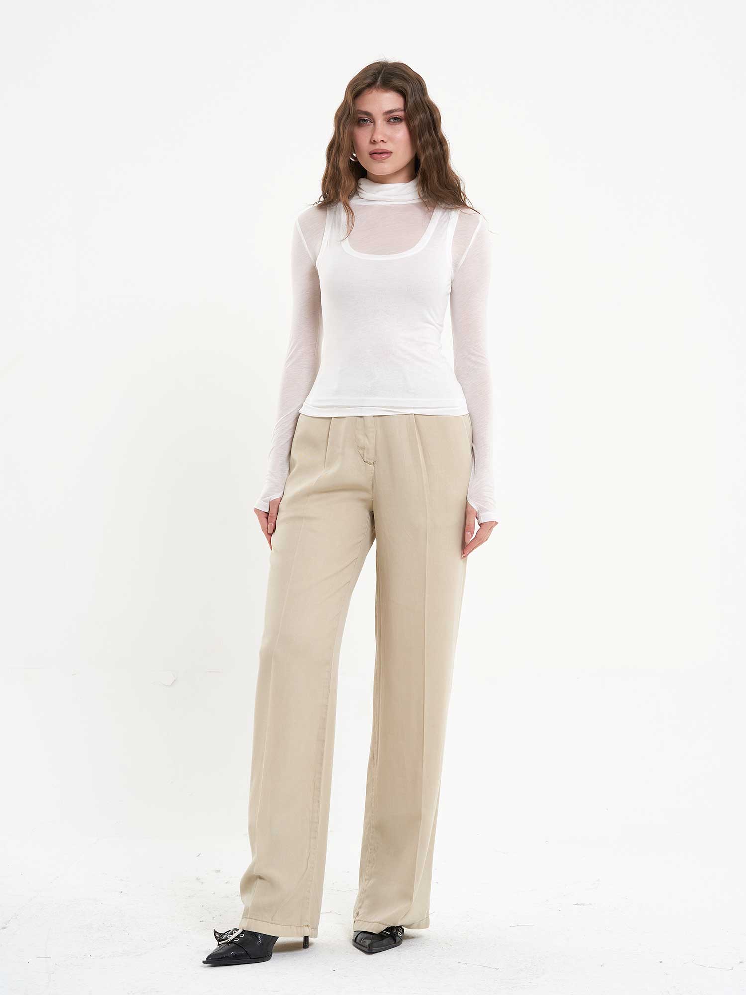 071790 Örme Atlet Detaylı Badi - Ekru