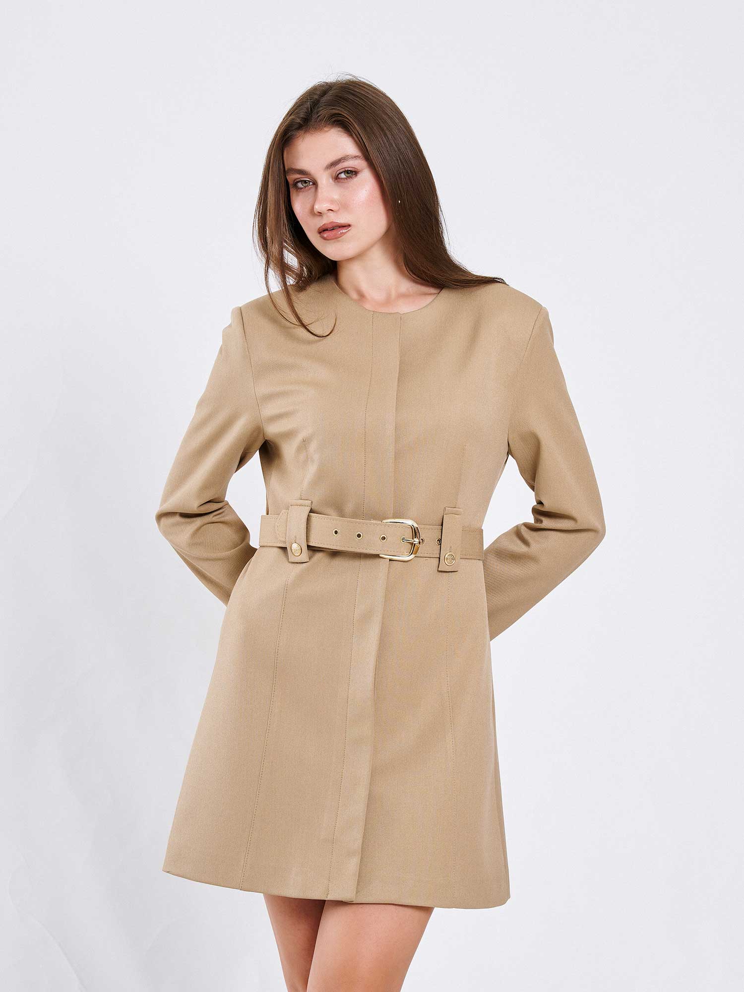 111640 Kendinden Kemerli Mini Elbise