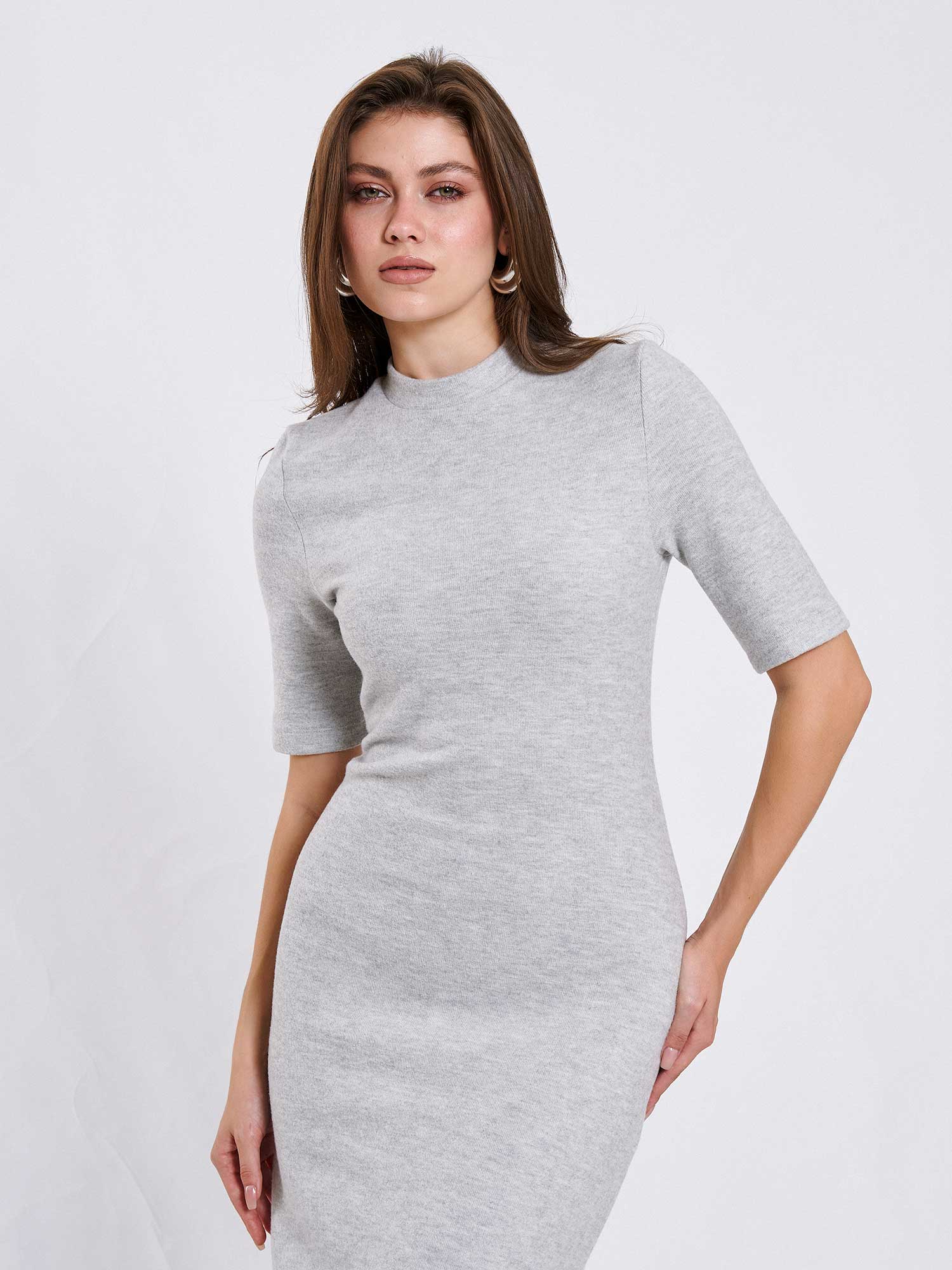 111629 Uzun Kısa Kollu Örme Elbise