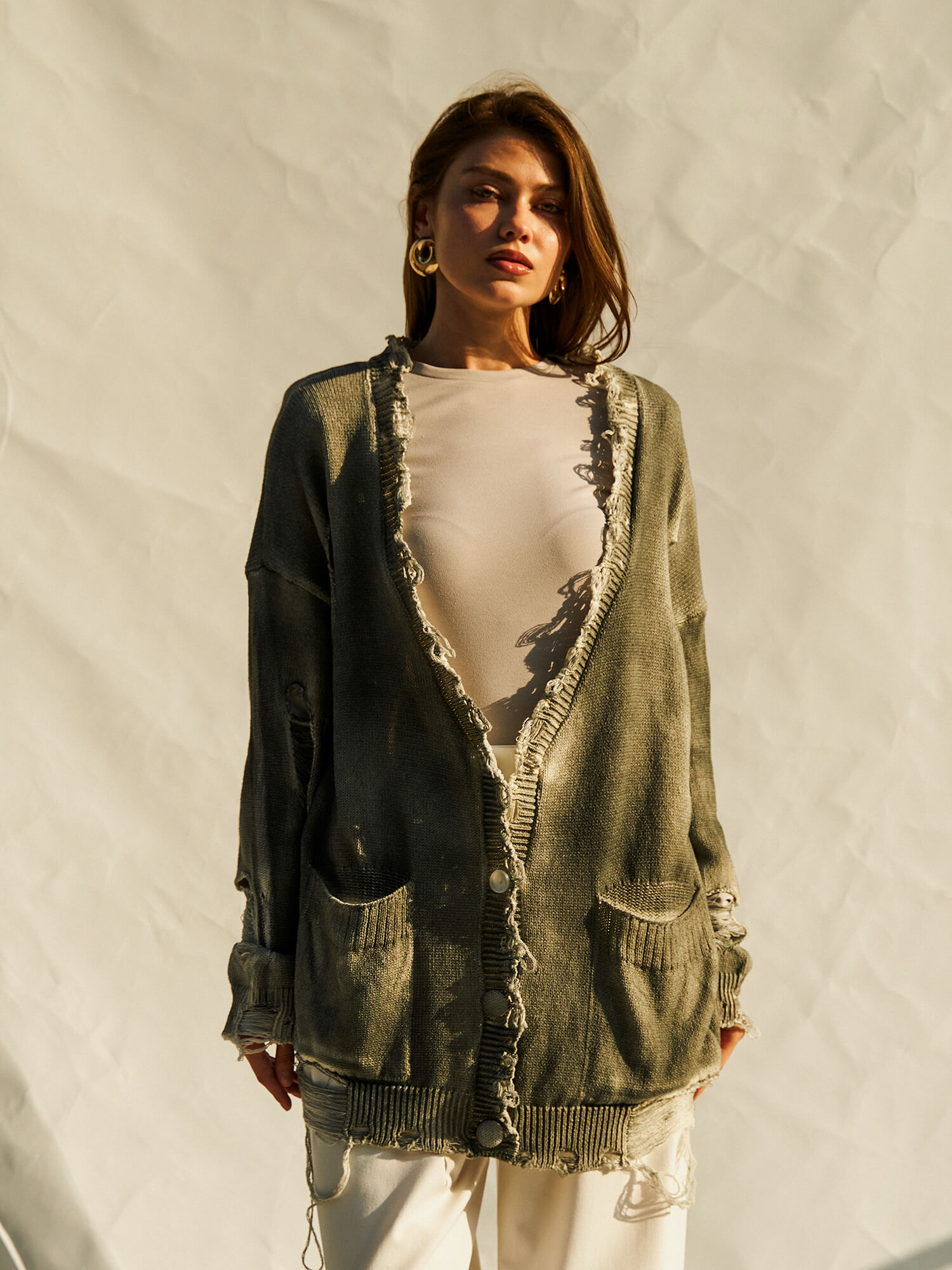 150408 Sprey Boyalı Oversize Triko Hırka