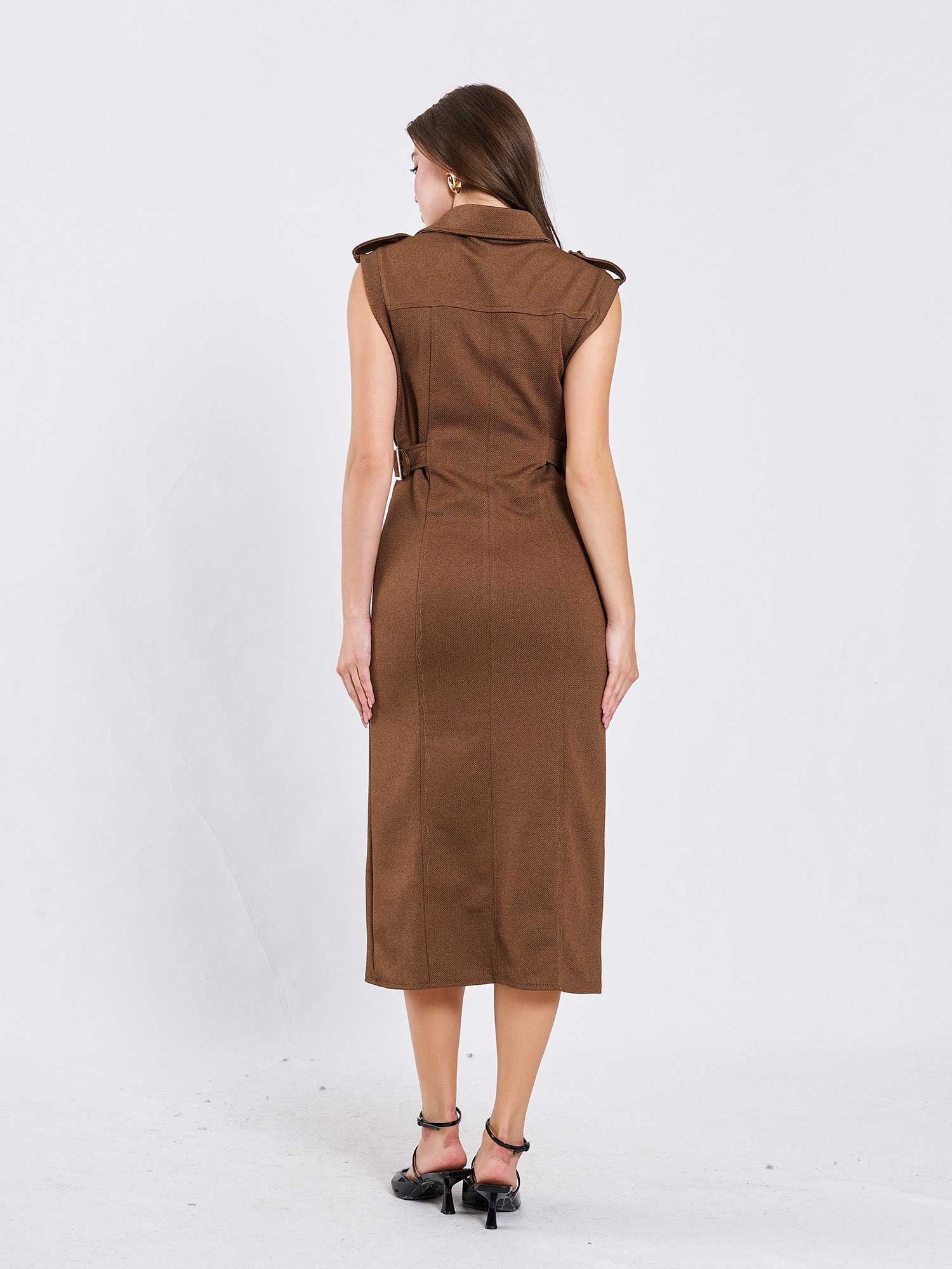 111636 Omzu Apoletli Örme Elbise