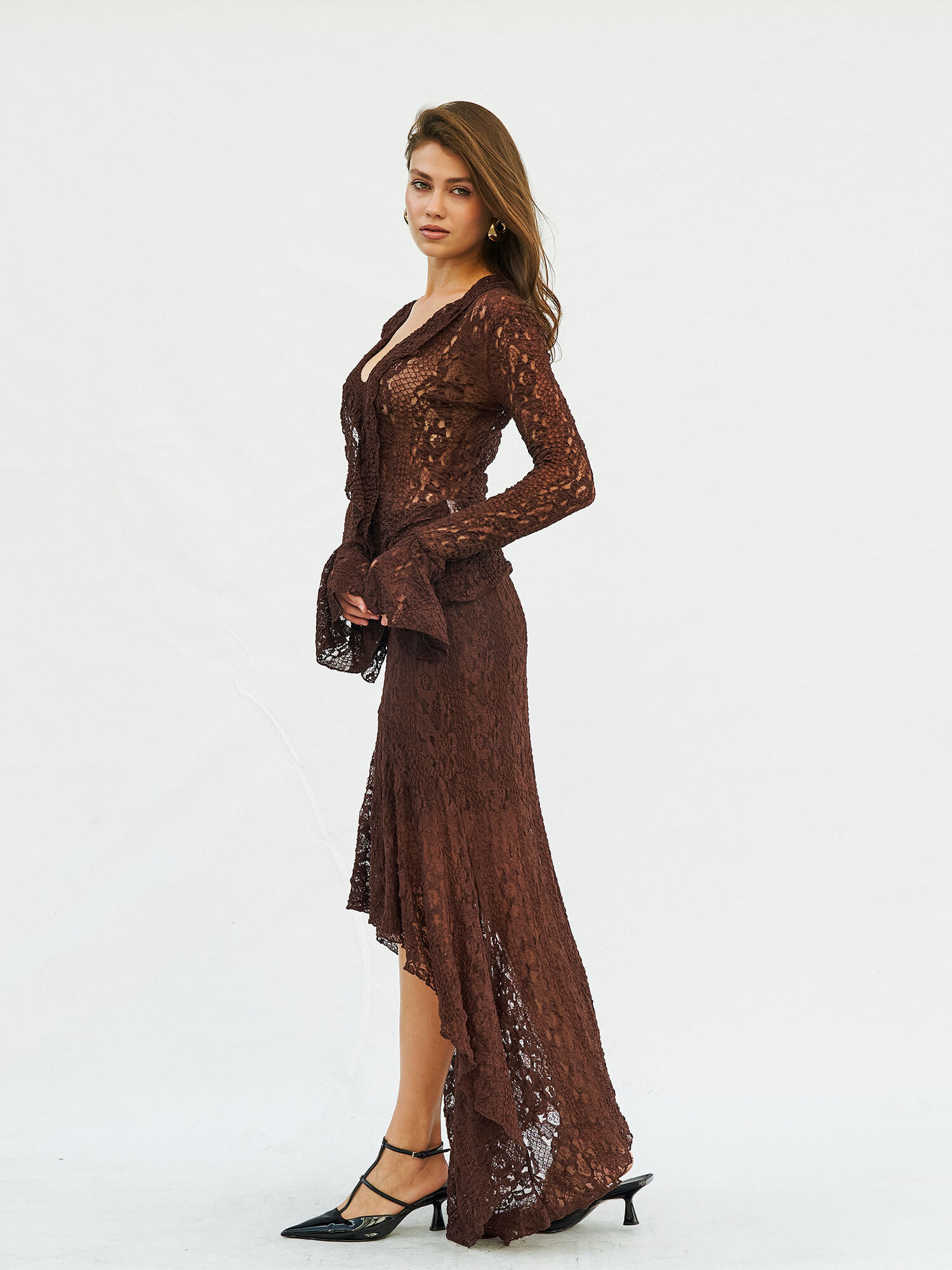 071751 Volan Detaylı Dantel Bluz