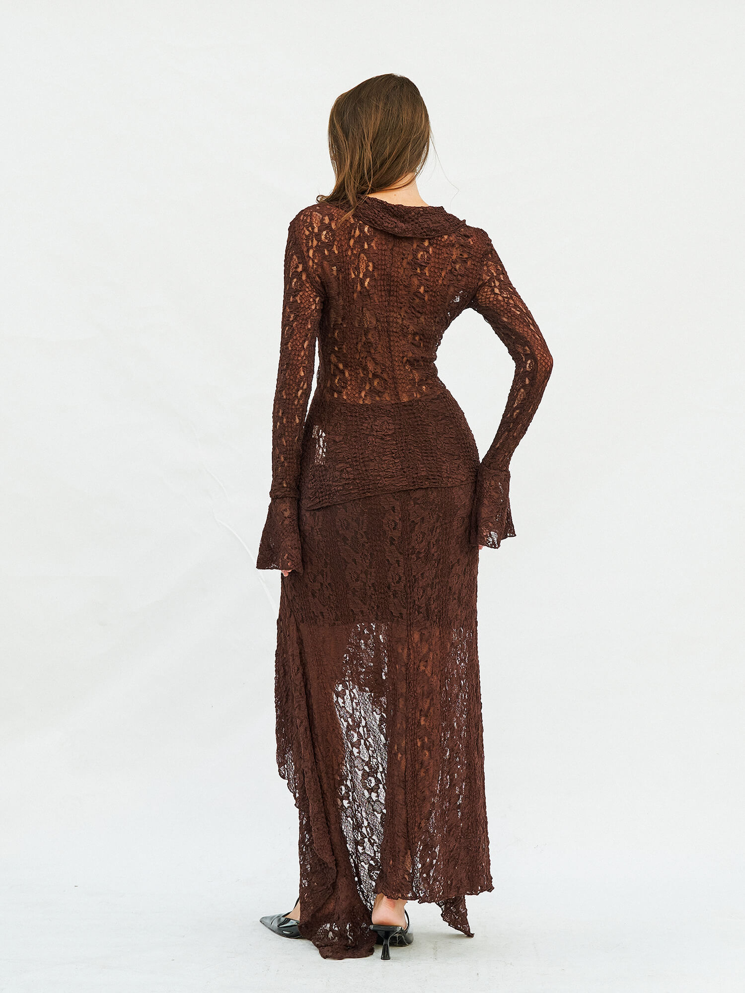 071751 Volan Detaylı Dantel Bluz