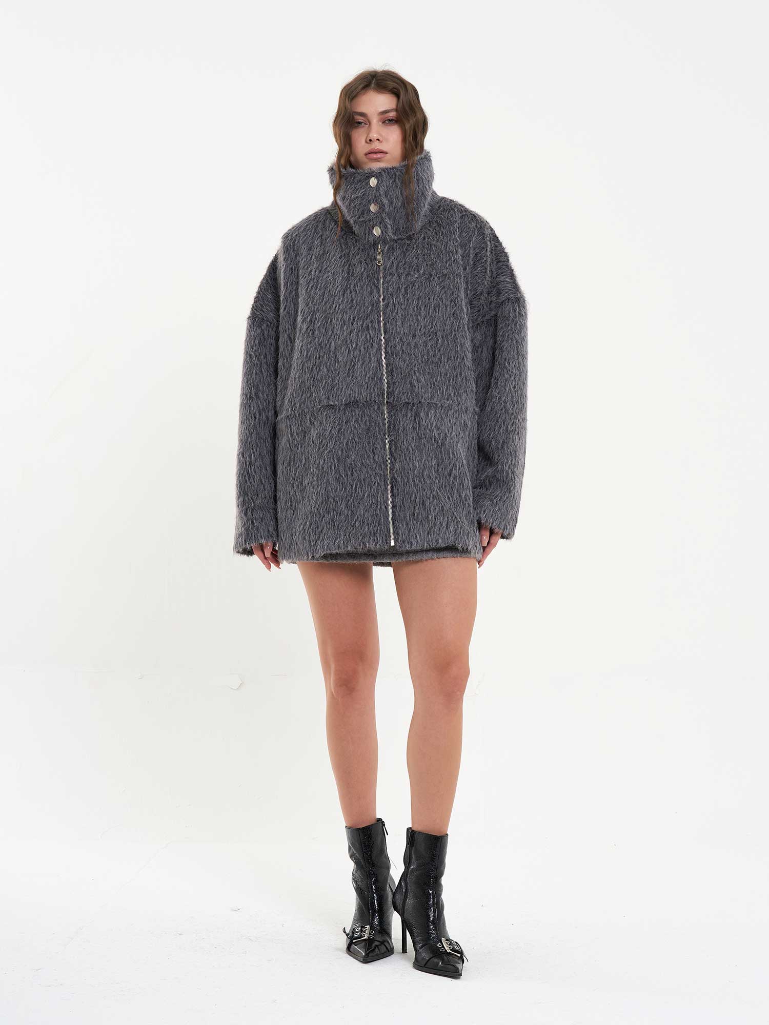 160845 Çıtçıtlı Metal Fermuarlı Mont - Antrasit