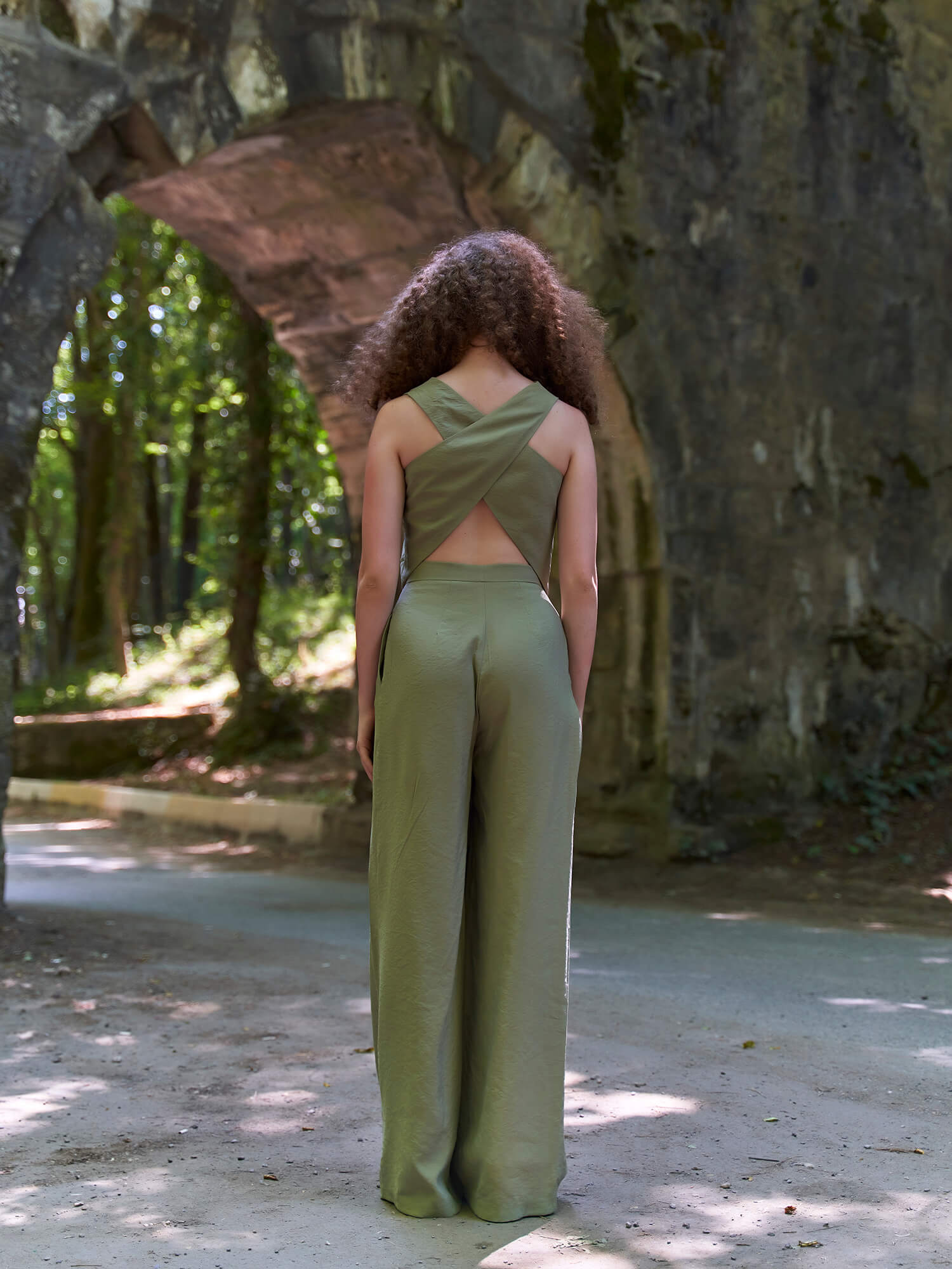 031422 KEMİK DÜĞMELİ TENSEL PALAZZO PANTOLON