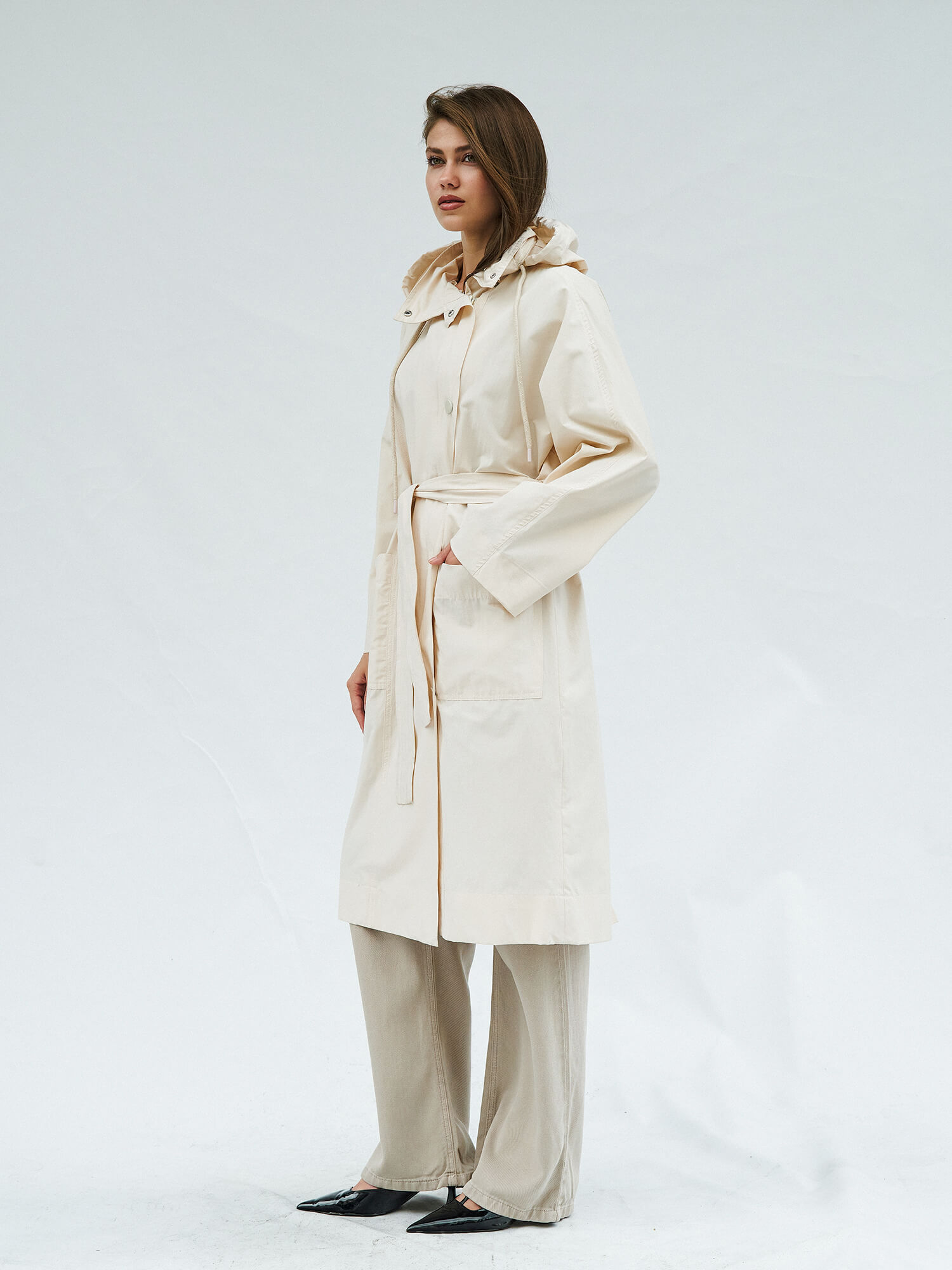 250344 Kapüşonlu Uzun Yağmurluk