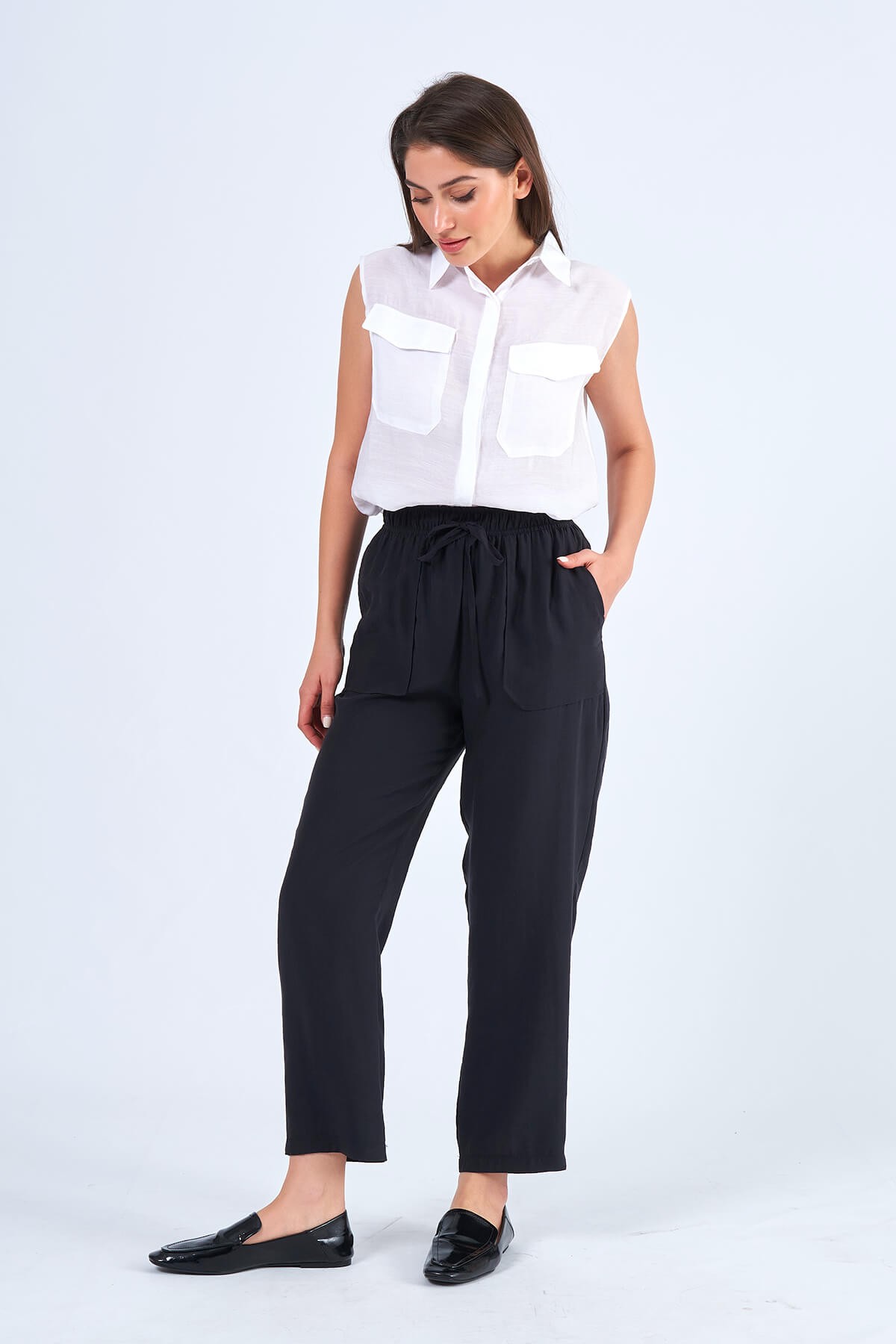 031460 BEL LASTİKLİ HAVUÇ PANTOLON - Black