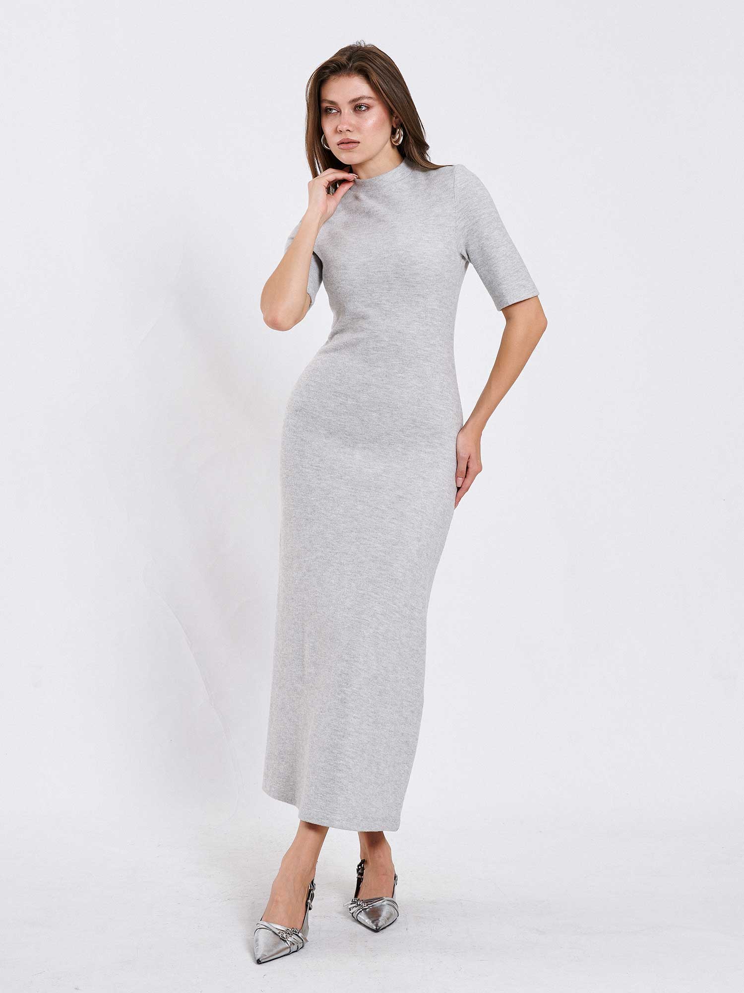 111629 Uzun Kısa Kollu Örme Elbise