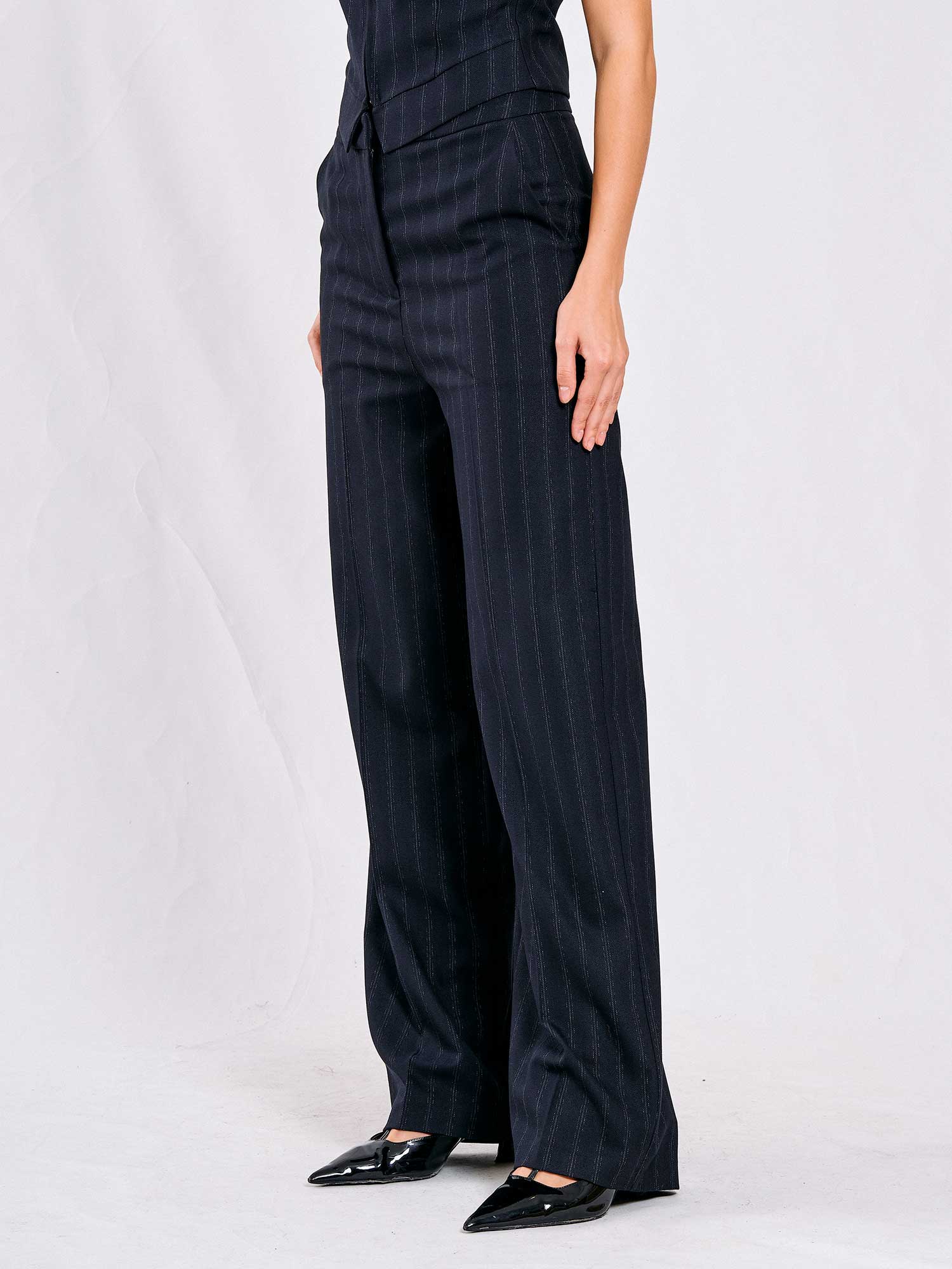 031581 Çizgili Yandan Cepli Pantolon