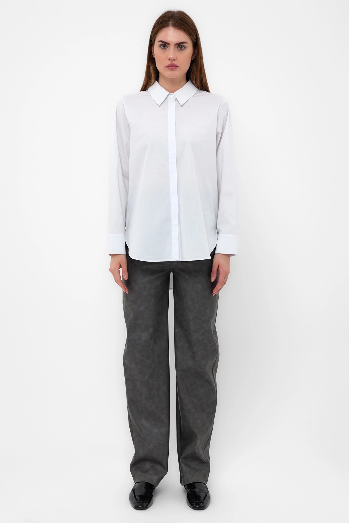 080506 Hidden Placket Long Sleeve Poplin Shirt