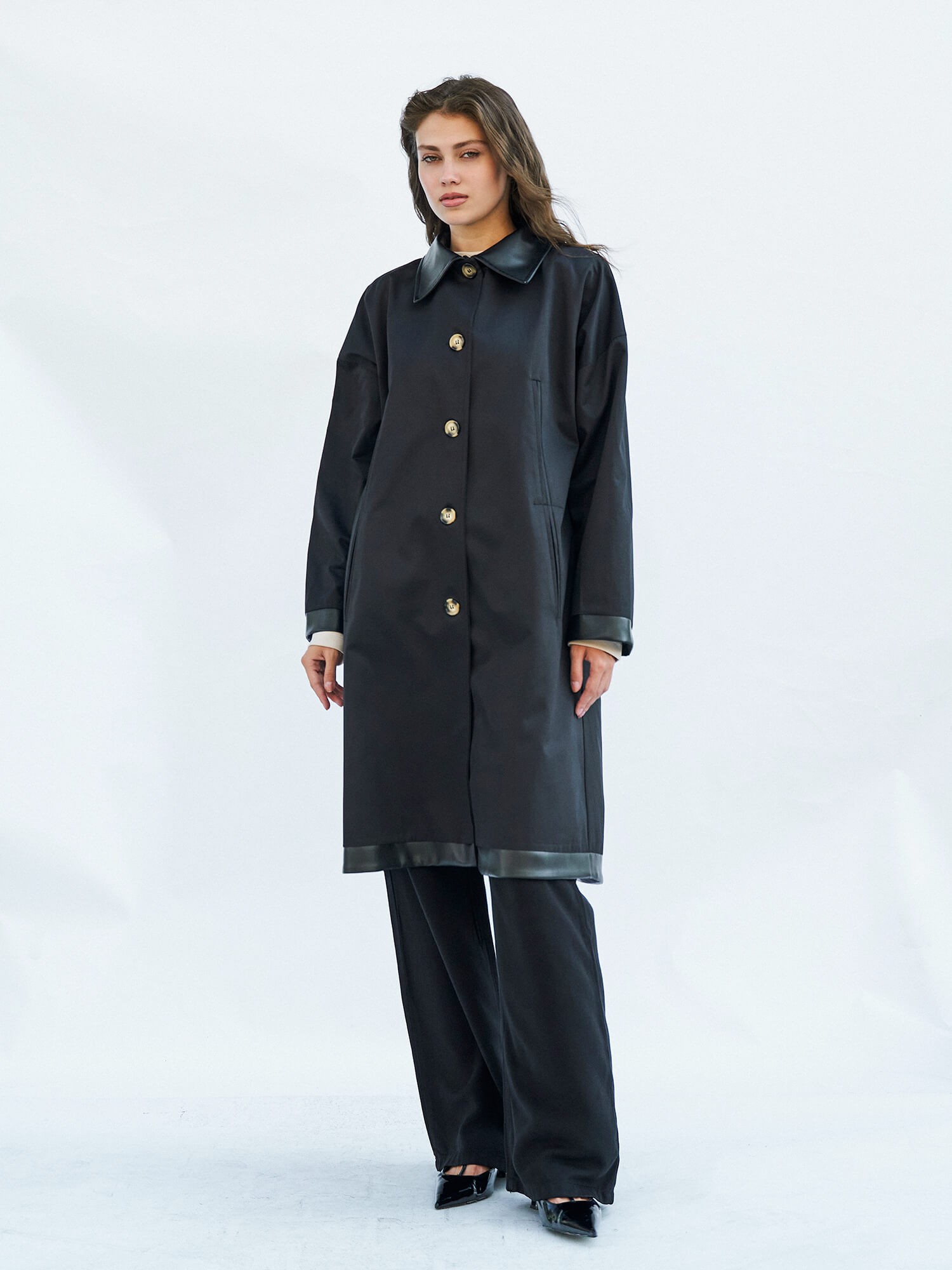 250462 Deri Yakalı Trenchcoat