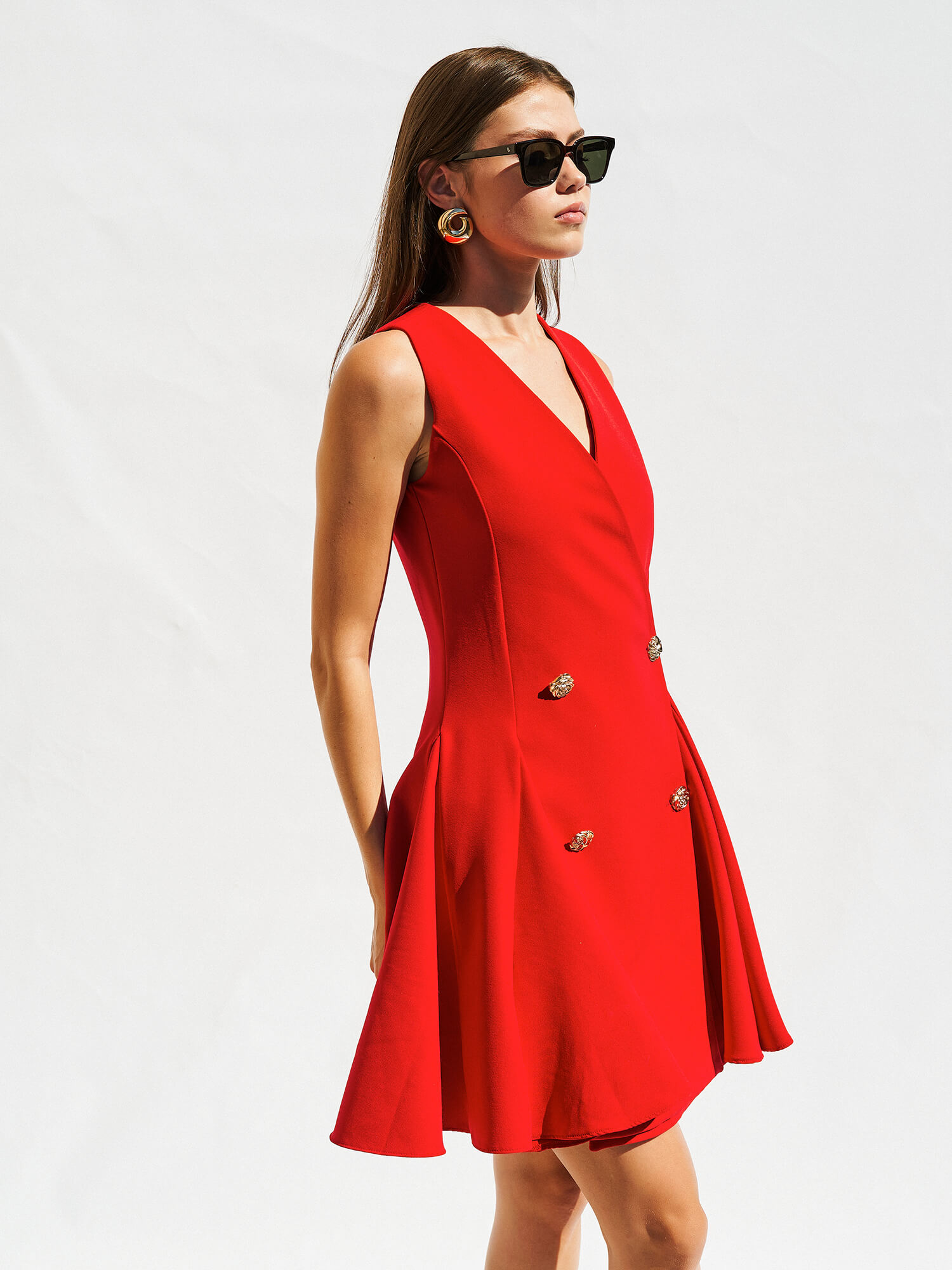 111611 Kolsuz Mini Düğme Detaylı Elbise