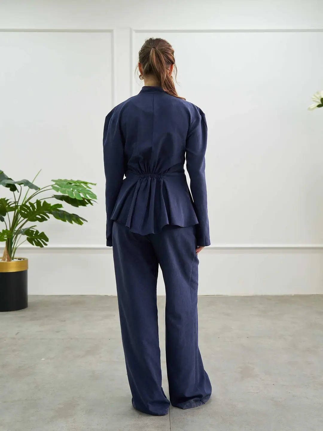 131114 Tie-Front Peplum Modal Suede Jacket - LEFON
