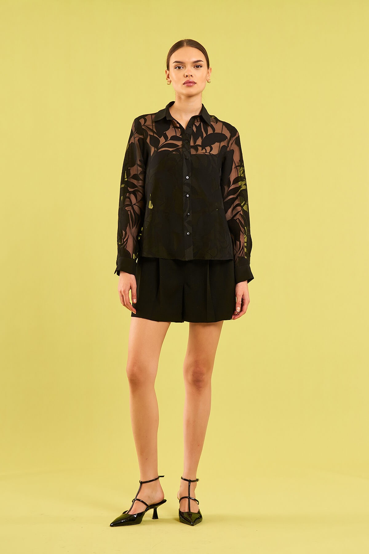 080609 TRANSPARENT VISCOSE BURNED SHIRT - Black