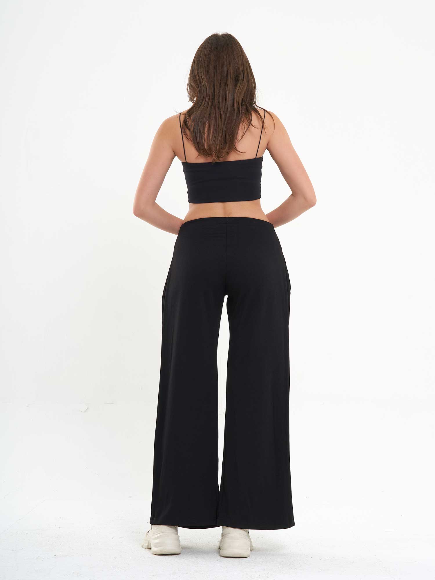 031595 Yanları Pileli Bol Paça Pantolon