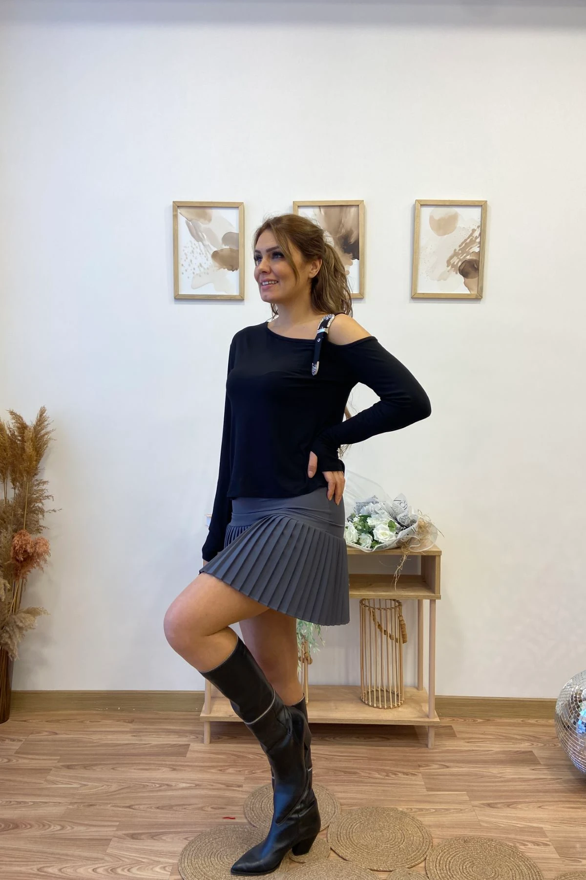 Yarım Pileli Mini Etek