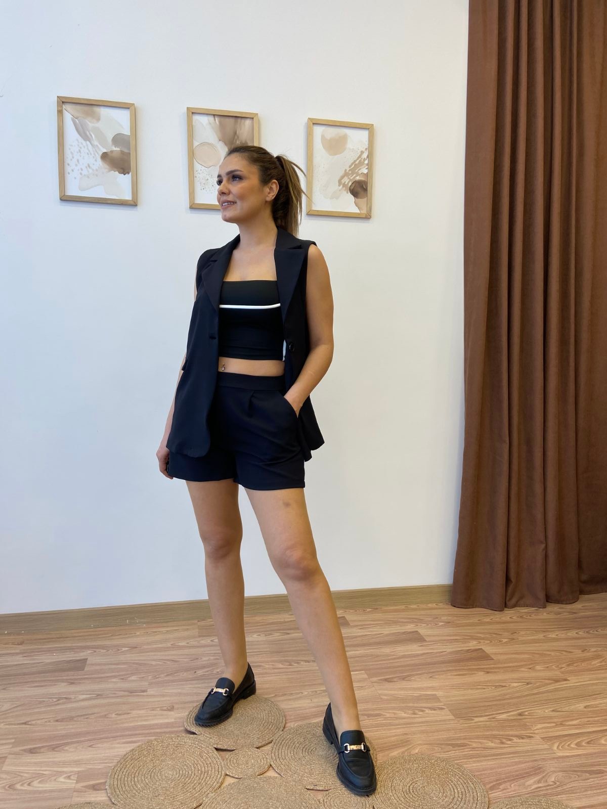 Atlas Kumaş Yelek Şort Takım
