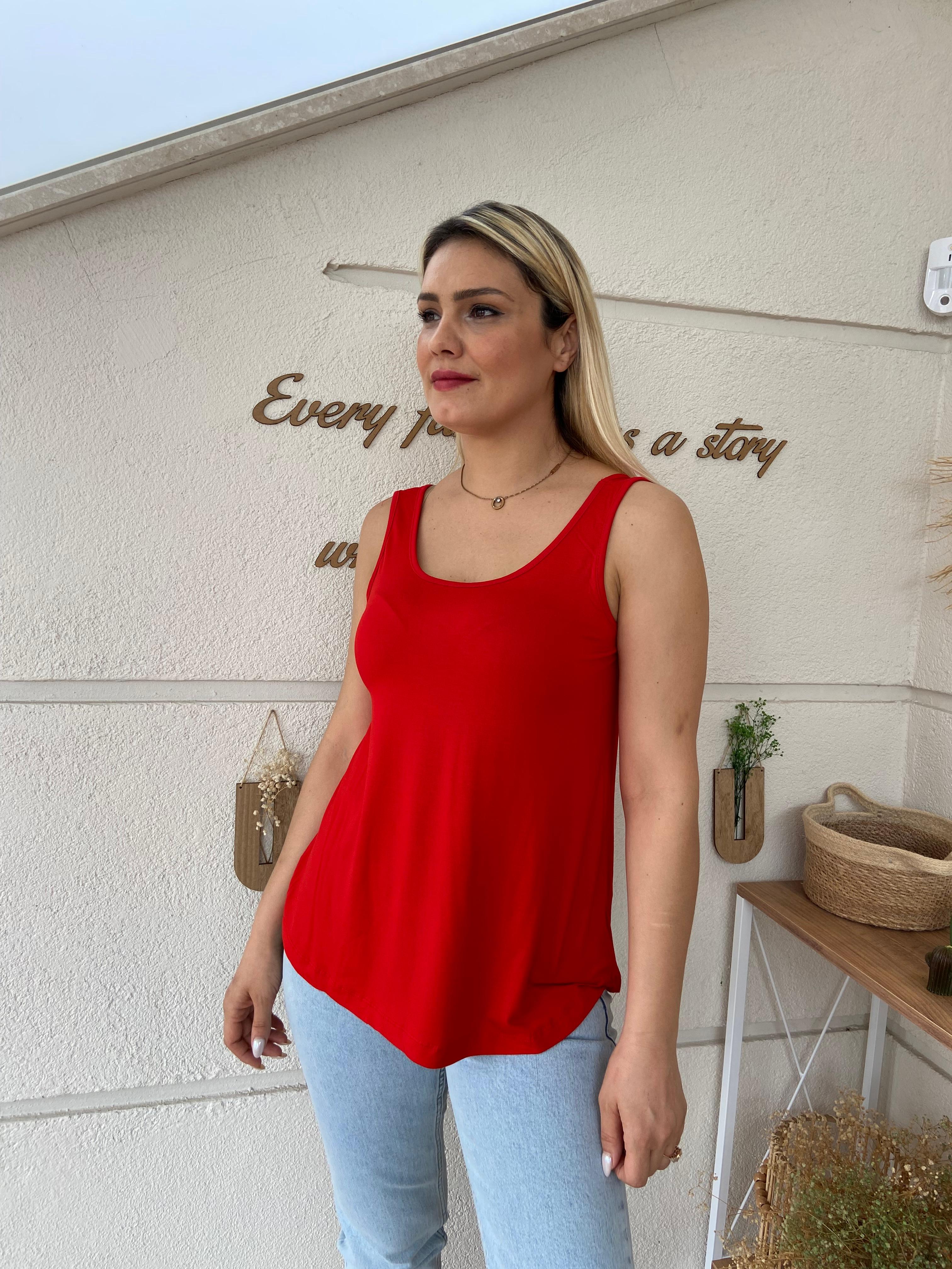 Kalın Askılı Tshirt - kırmızı