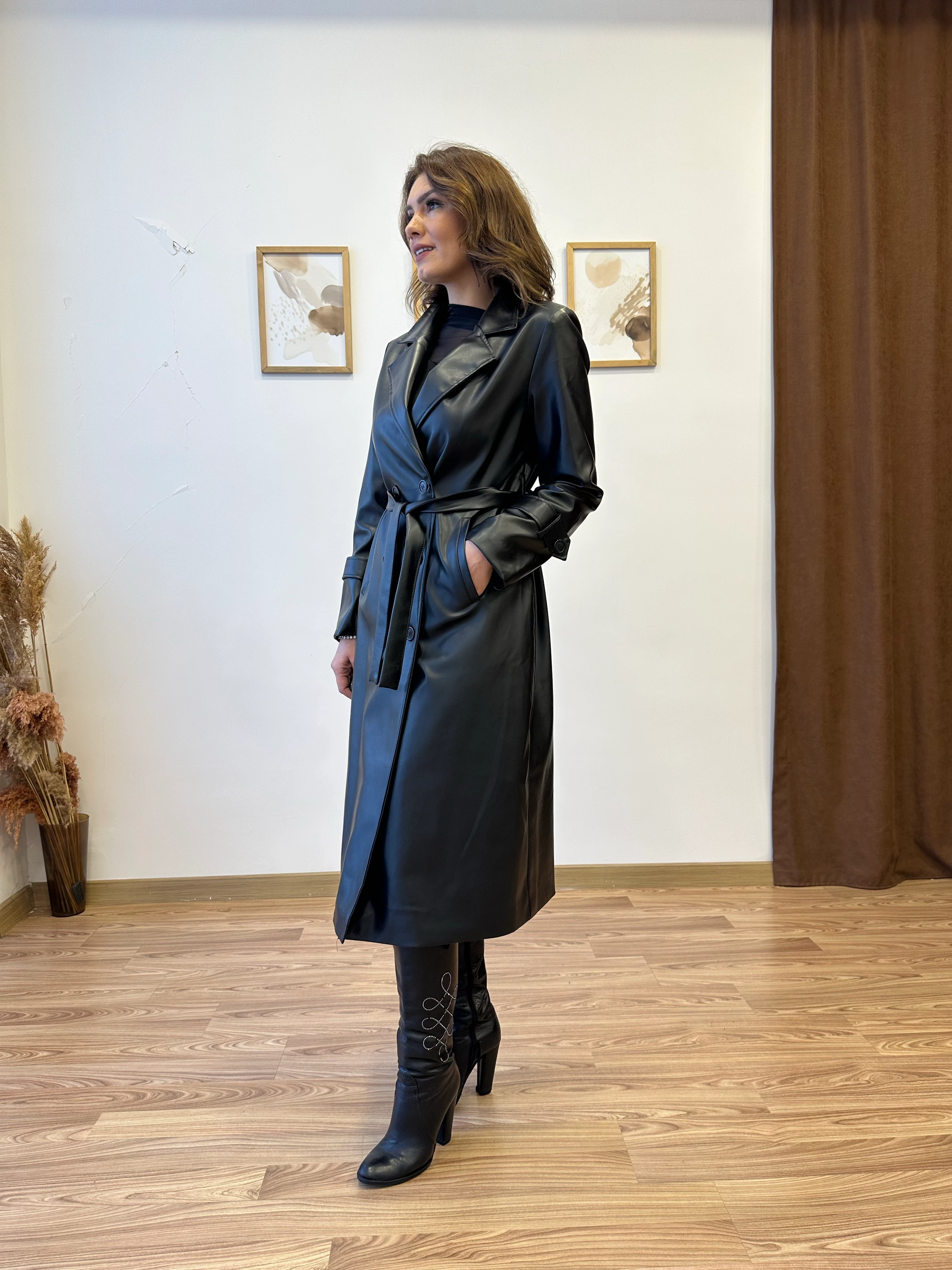 Kuşaklı Deri Trençkot