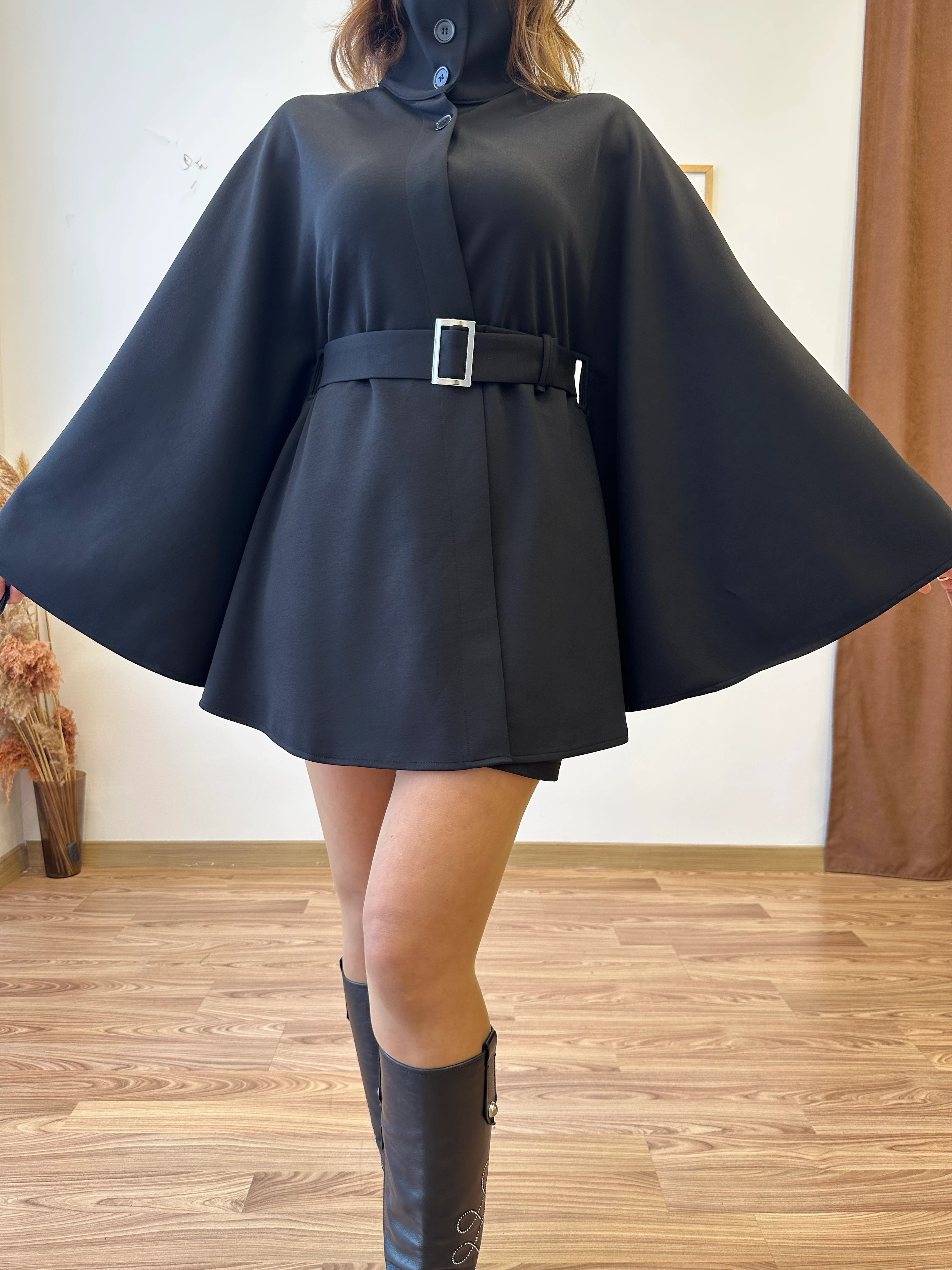 Kemerli Modal Pelerin Ceket