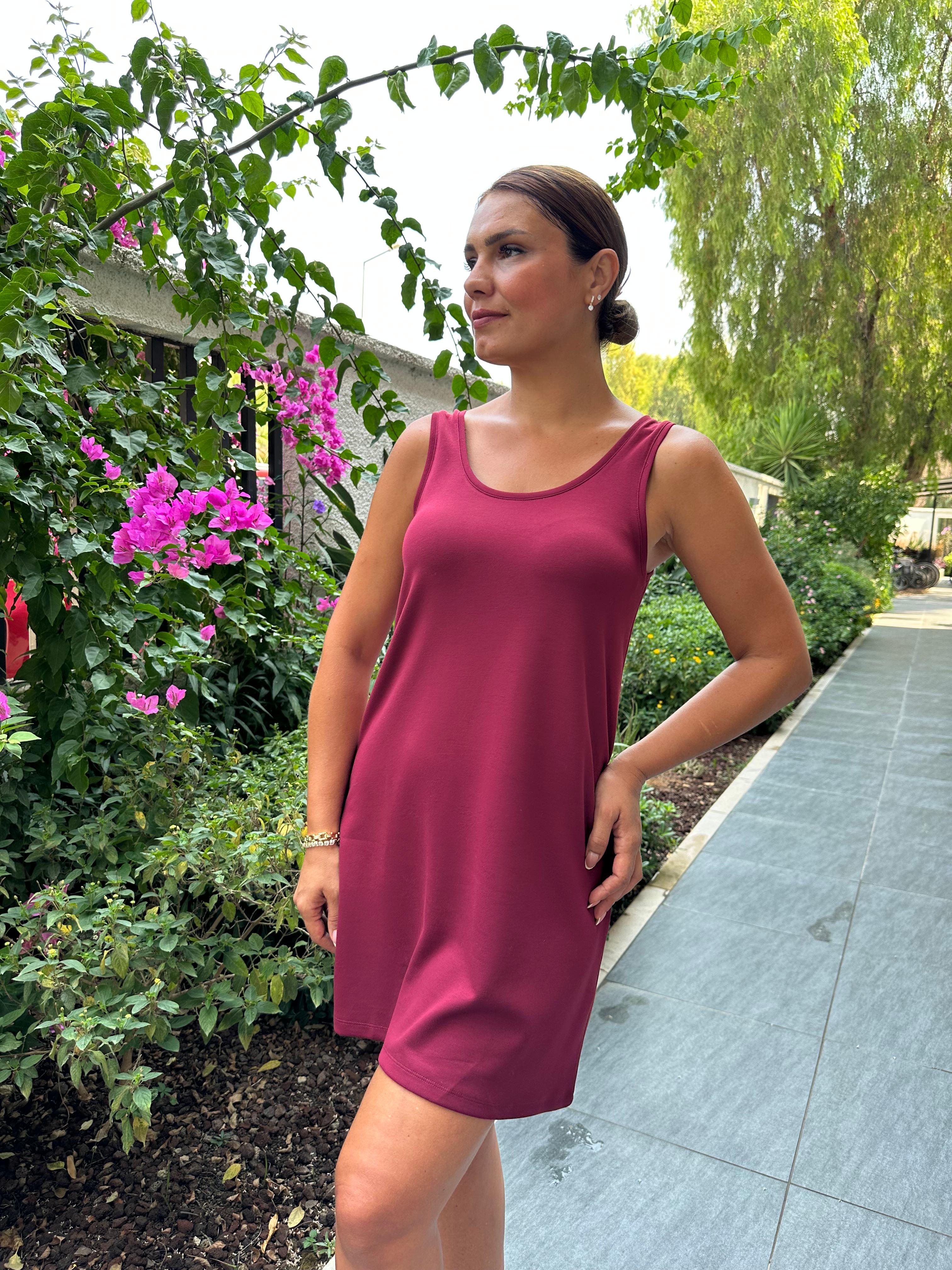 Askılı Modal Tshirt Elbise - bordo