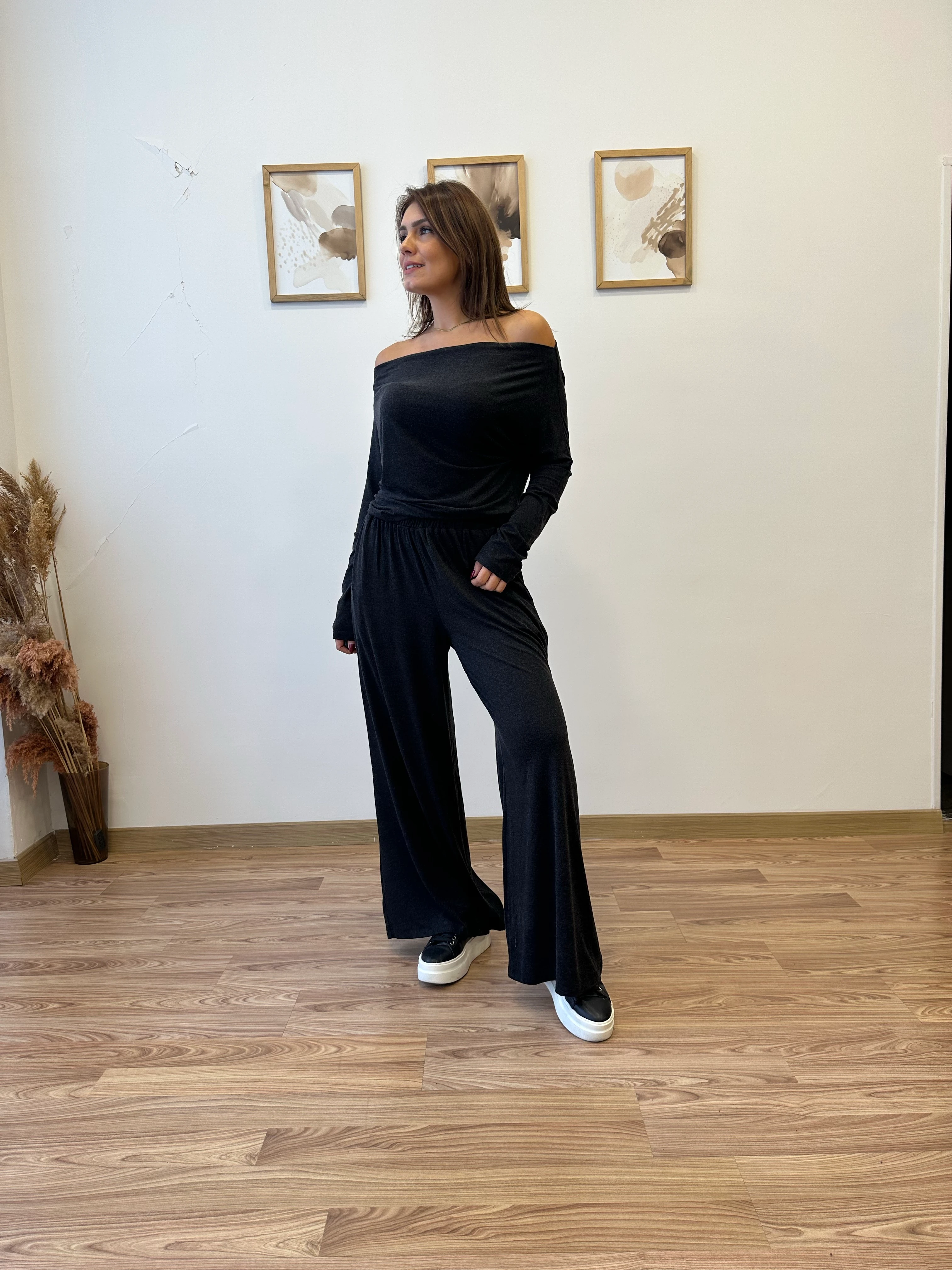 Yarasa Kol Kayık Yaka Bluz Pantolon Takım