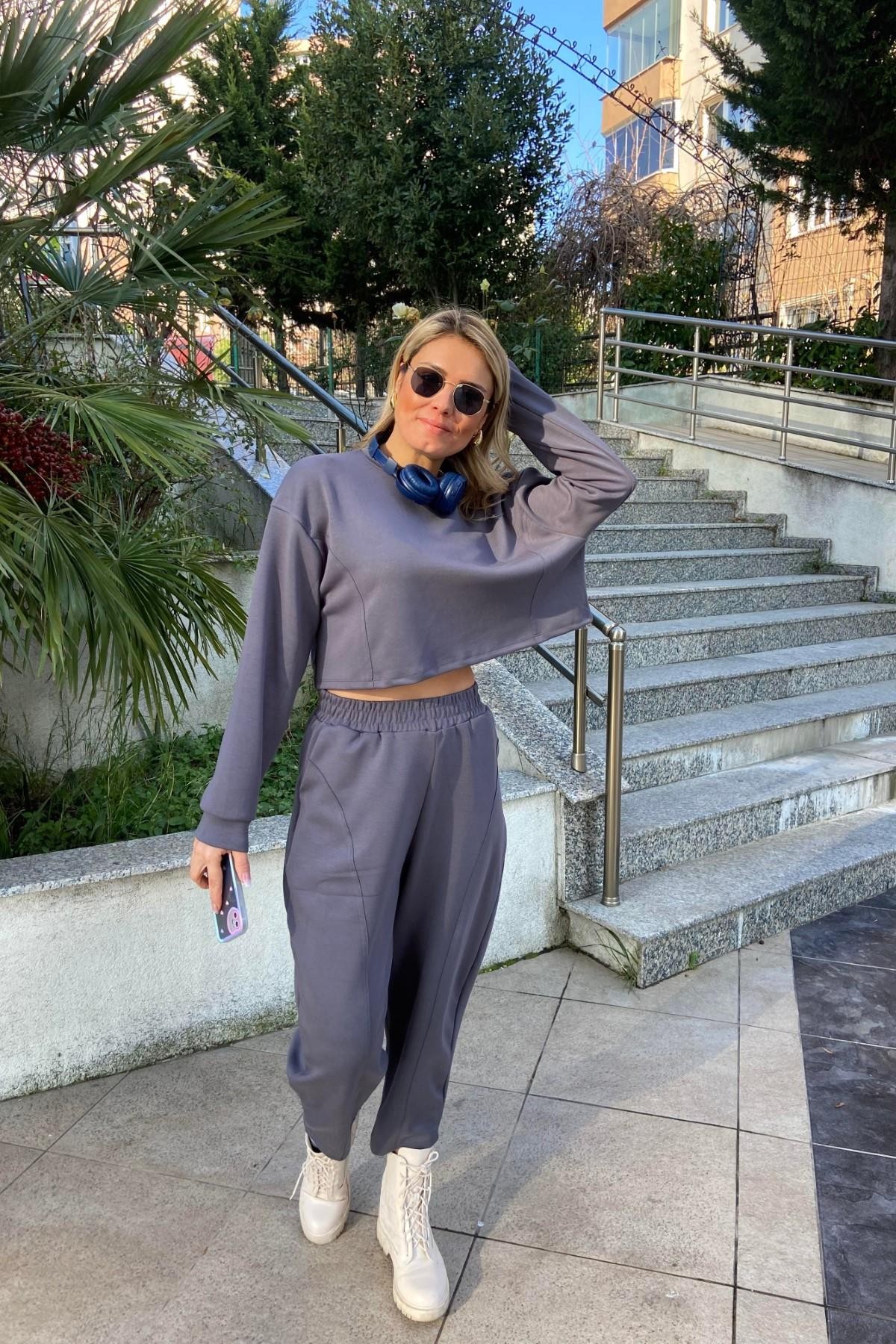 Oysho Kumaş Crop Eşofman İkili Takım