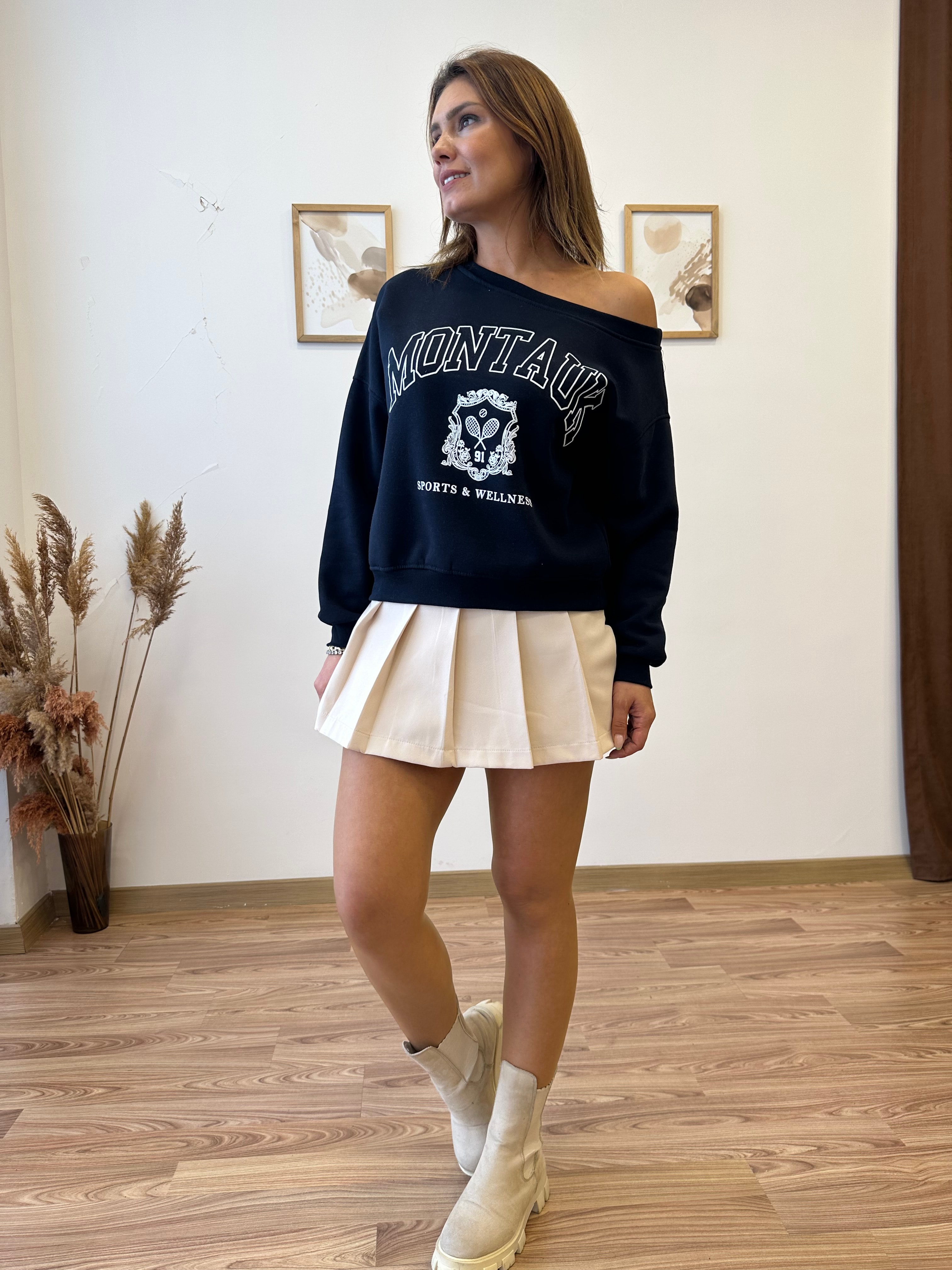 Düşük Omuzlu Şardonlu Sweatshirt