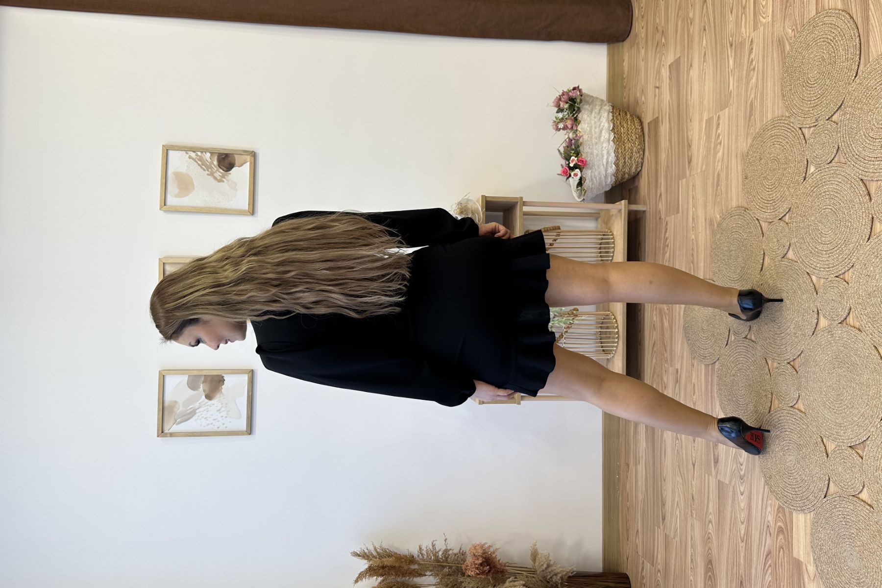 Eteği Volanlı Mini Krep Elbise